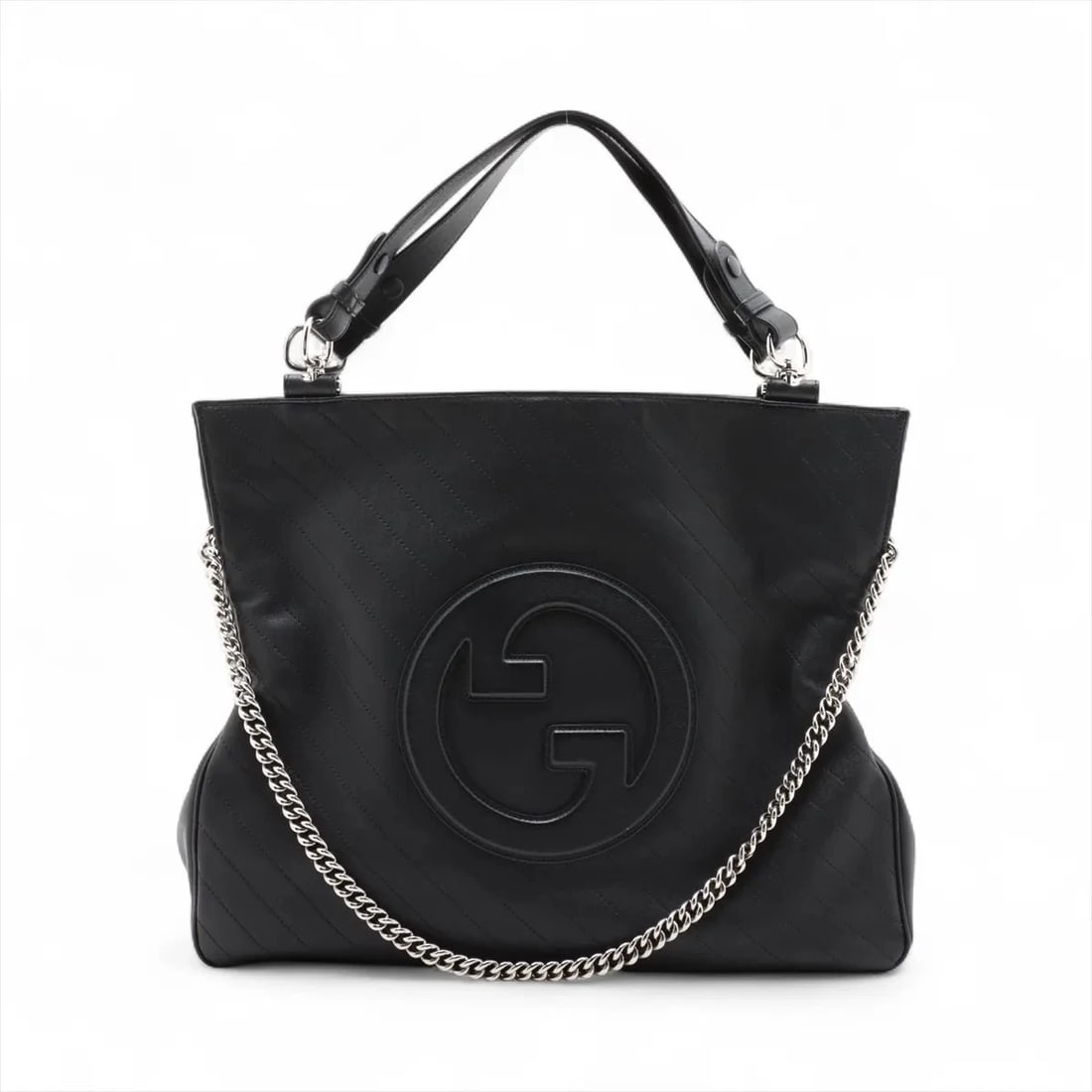GUCCI BLONDIE LEATHER 2 WAY TOTE BAG BLACK TOTE BAG: Gucci Blondie Leather 2 Way Tote Bag Black Tote bag Brand: Gucci Type/Style: Tote bag Material: Leather Color: Black Size: Height:13.2inch Length:15.7inch Depth:3.0inch Handle height:7.7inch Acces