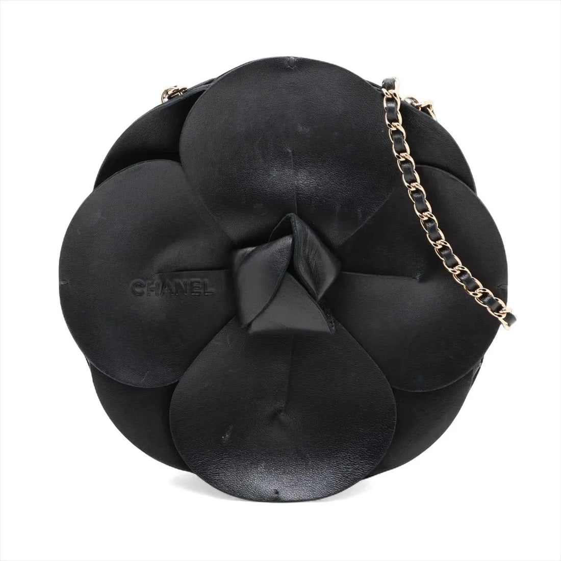 CHANEL CAMELIA LAMBSKIN X SATIN CHAIN HANDBAG: Chanel Camelia lambskin x satin Chain Handbag Brand: Chanel Type/Style: Hand bag Material: Lambskin x satin Color: Black Size: Height:7.5inch Length:7.5inch Depth:2.2inch Handle height:7.5inch Acc