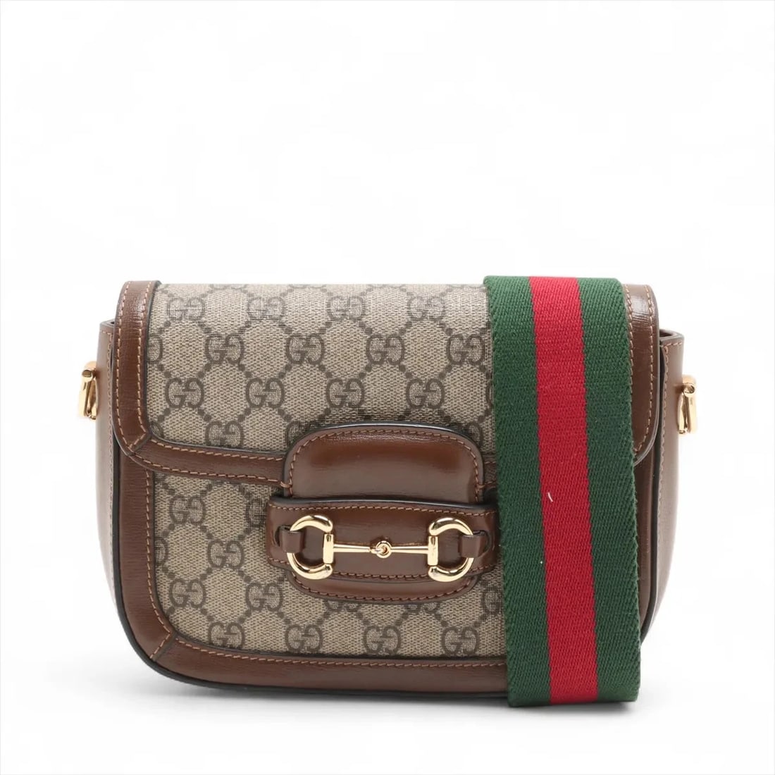 GUCCI GG SUPREME HORSEBIT PVC & LEATHER SHOULDER BAG SHOULDER BAG: Gucci GG Supreme Horsebit PVC & leather Shoulder bag Shoulder bag Brand: Gucci Type/Style: Shoulder bag Material: PVC & leather Color: Beige×Brown Size: Height:6.1inchLength:8.1inchDepth:2.0inch A