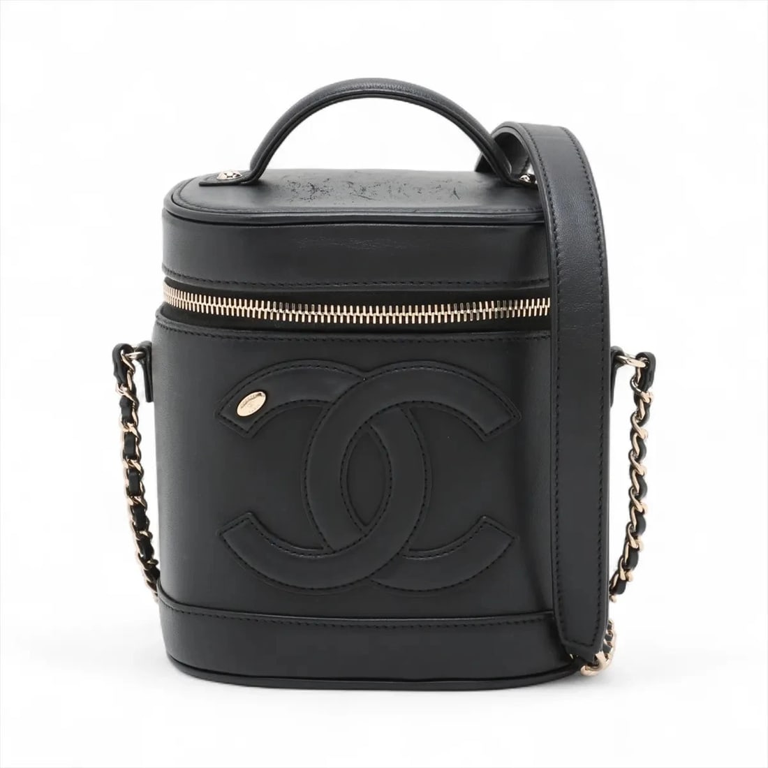 CHANEL COCO MARK LEATHER VANITY BAG HANDBAG: Chanel Coco Mark Leather Vanity bag Handbag Brand: Chanel Type/Style: Hand bag Material: Leather Color: Black Size: Height:6.3inch Length:5.9inch Depth:4.7inch Handle height:1.2inch Accessories: N