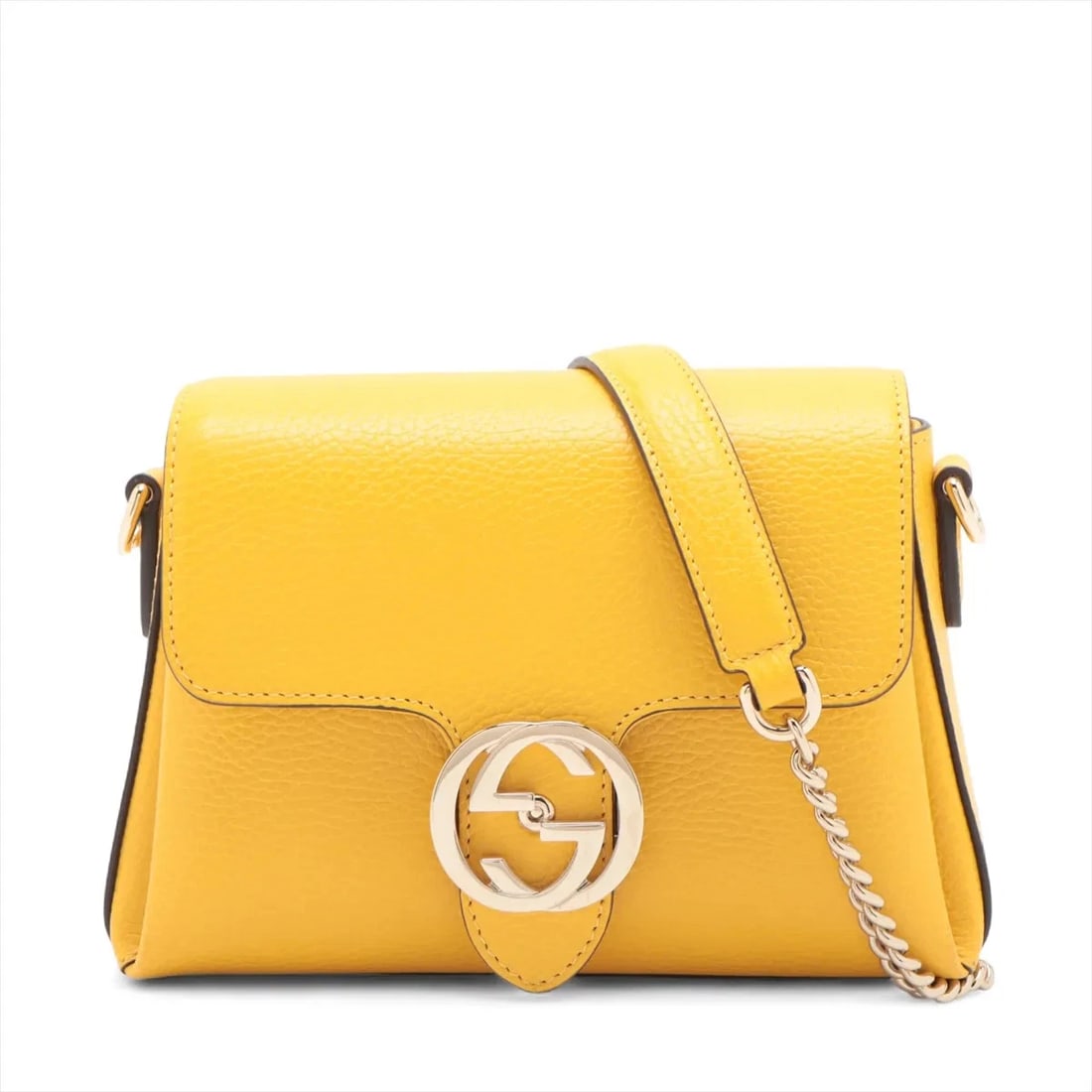 GUCCI INTERLOCKING G LEATHER CHAIN SHOULDER BAG: Gucci Interlocking G Leather Chain Shoulder bag Brand: Gucci Type/Style: Shoulder bag Material: Leather Color: Yellow Size: Height:5.7inchLength:8.5inchDepth:3.0inch Accessories: None Acce