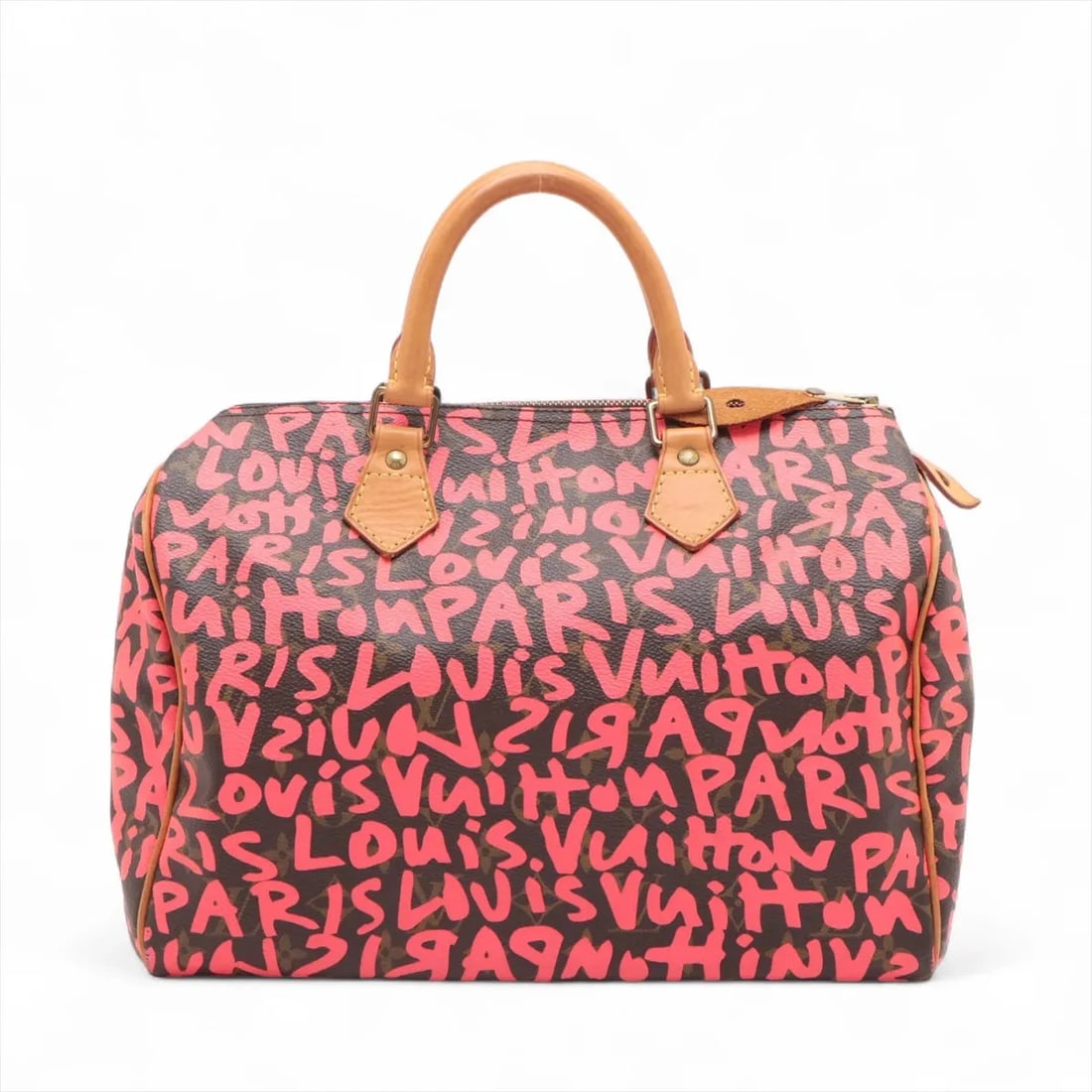 LOUIS VUITTON MONOGRAM GRAFFITI SPEEDY 30 HANDBAG: Louis Vuitton Monogram Graffiti Speedy 30 Handbag Brand: Louis Vuitton Type/Style: Hand bag Material: NONE Color: Brown x pink Size: Height:8.5inch Length:12.0inch Depth:6.9inch Handle height:3.1inch 