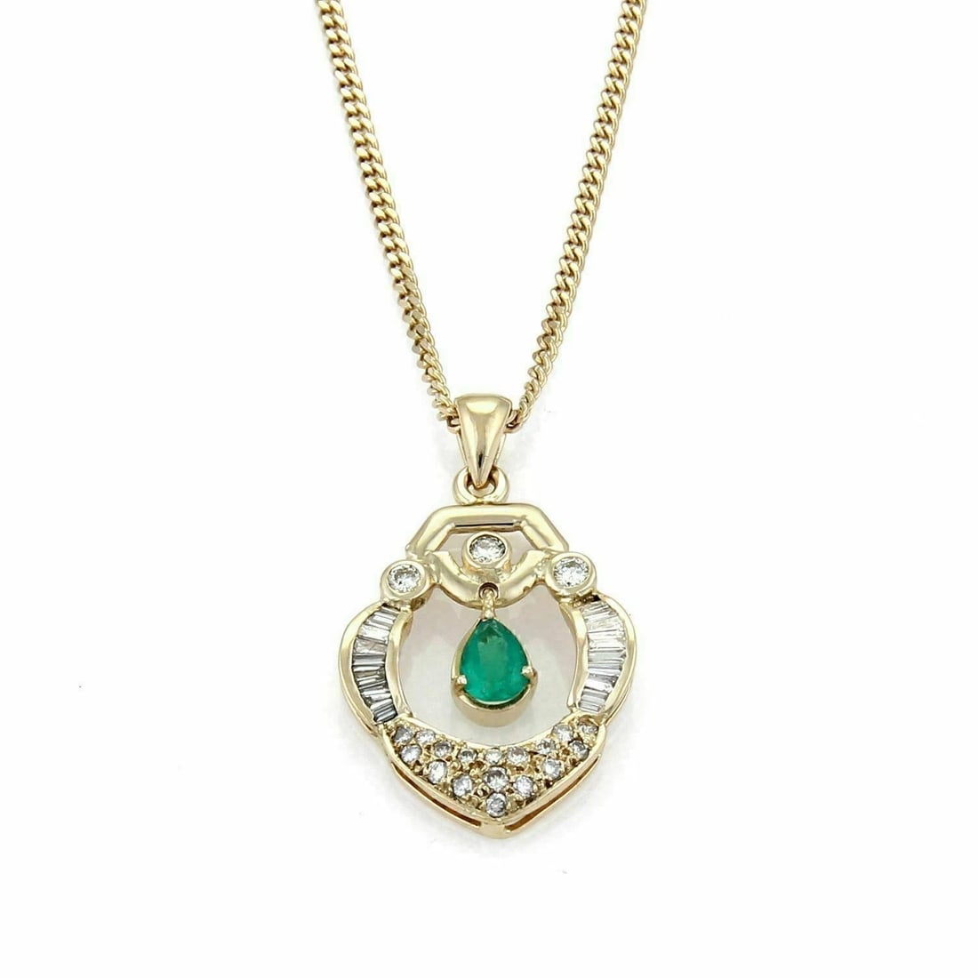 DIAMOND & EMERALD 18K YELLOW GOLD PENDANT NECKLACE: Diamond & Emerald 18k Yellow Gold Pendant Necklace Brand: None Type/Style: Necklace Material: 18k Yellow Gold Color: Yellow Size: Chain Measurement: approx. 17" long x 2mm wide Pendant: approx. 1.5" l