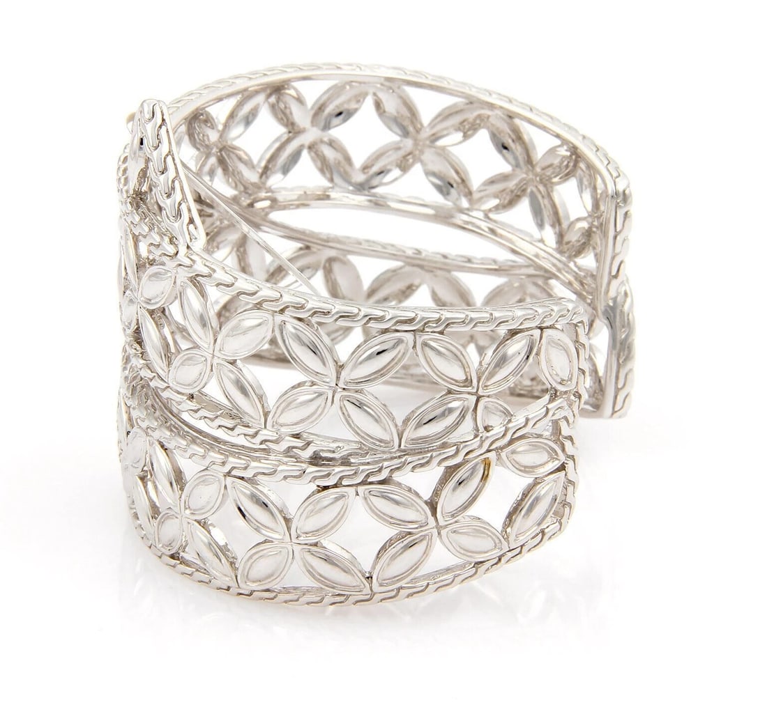 JOHN HARDY STERLING SILVER & DIAMONDS CUFF BANGLE BRACELET (1 of 2)