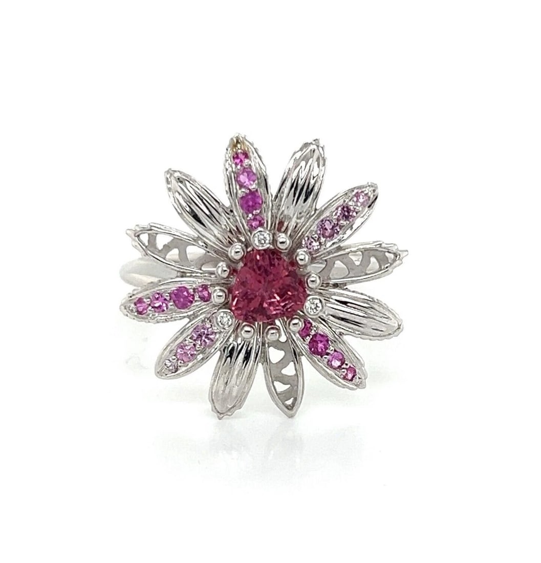 CARRERA Y CARRERA 18K WHITE GOLD PINK TOURMALINE FLOWER RING (1 of 2)