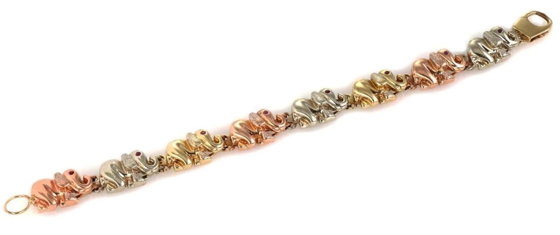 ELEPHANT RUBY TRI-COLOR GOLD LINK BRACELET - 2