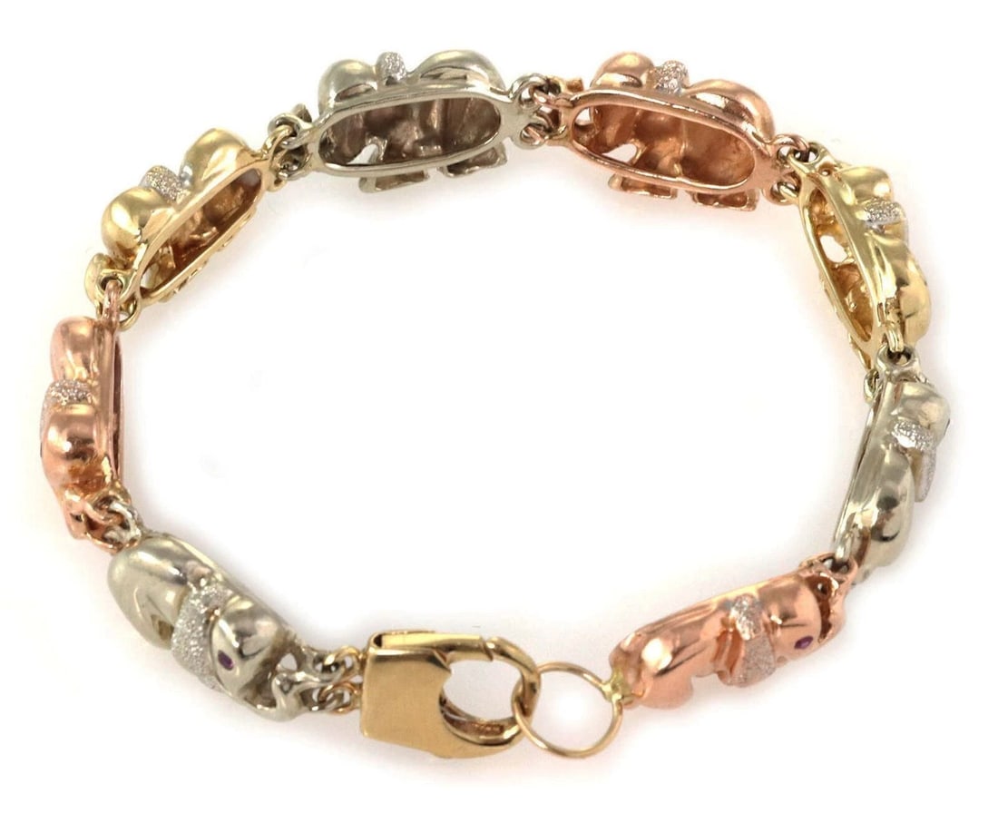 ELEPHANT RUBY TRI-COLOR GOLD LINK BRACELET - 3