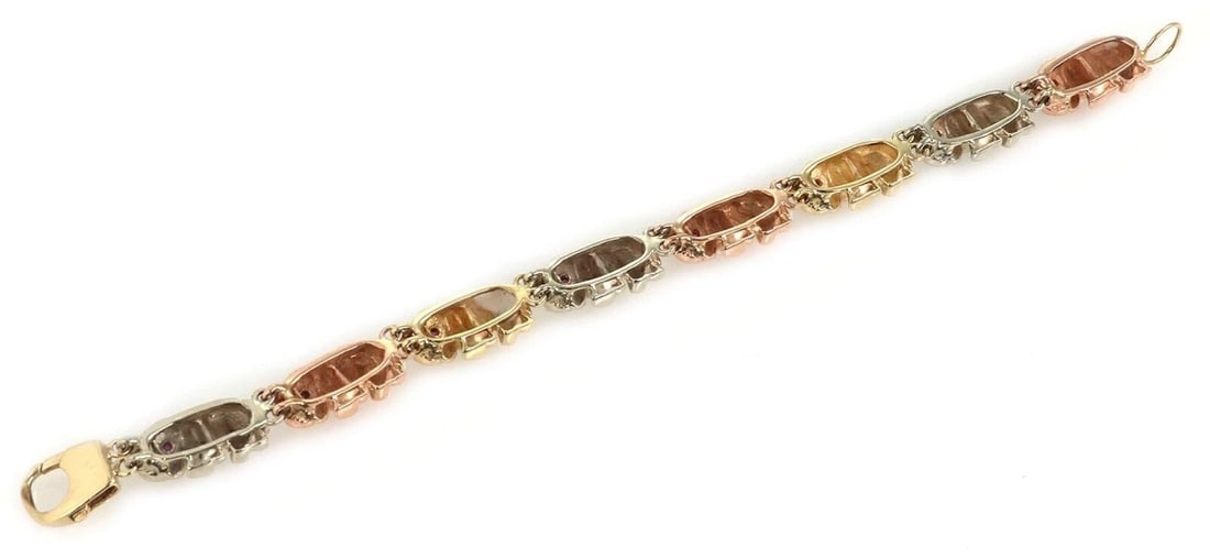ELEPHANT RUBY TRI-COLOR GOLD LINK BRACELET - 4