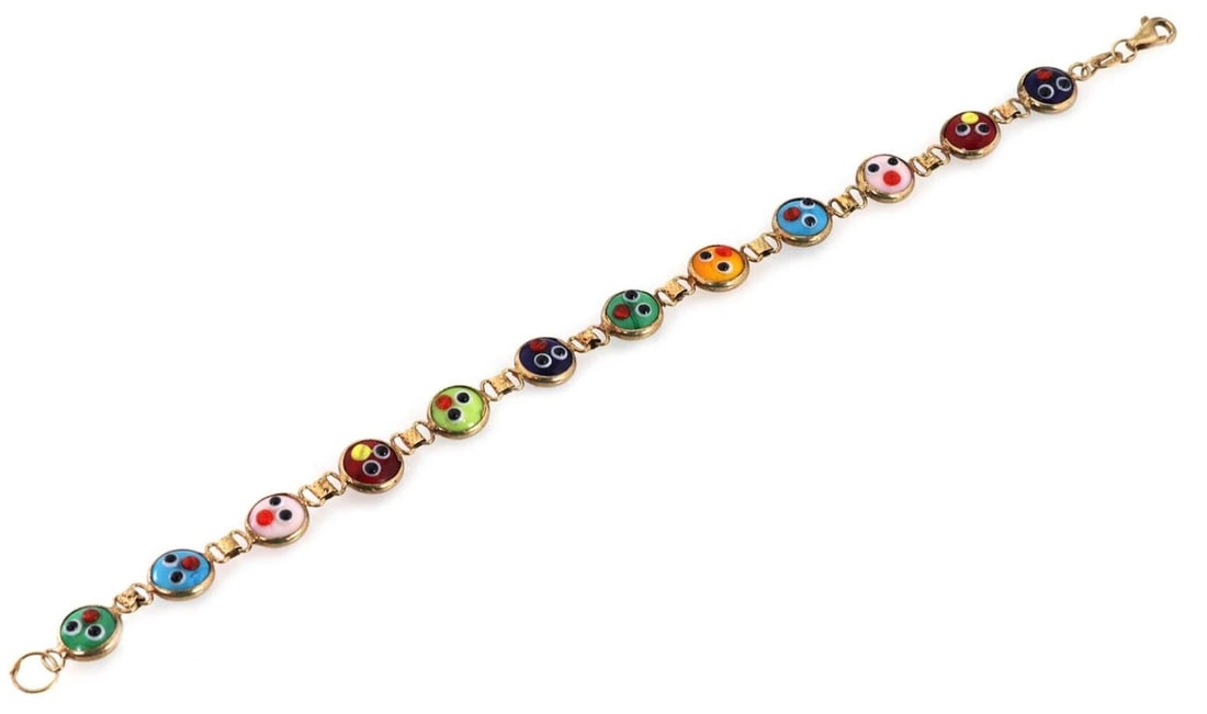 MULTICOLOR ENAMEL DOUBLE SIDED BEAD LINK BRACELET - 2