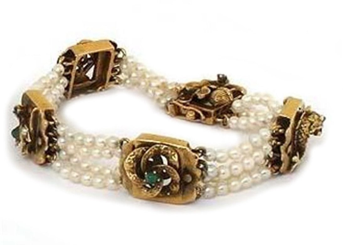 VICTORIAN MULTI-GEM 14K YELLOW GOLD BRACELET: Victorian Multi-Gem 14k Yellow Gold Bracelet Brand: None Type/Style: Bracelet Material: 14k Yellow Gold Color: Yellow Size: Length: approximately 6.5" Width: approximately 0.48" Height: approximately 