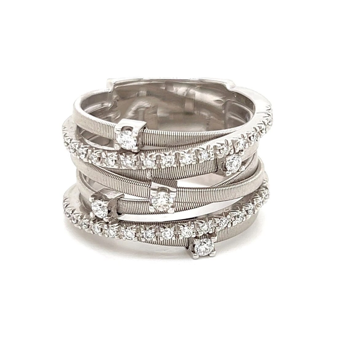 MARCO BICEGO DIAMOND 18K WHITE GOLD BAND RING: Marco Bicego Diamond 18k White Gold Band Ring Brand: Marco Bicego Type/Style: Ring Material: 18k White Gold Color: White Size: 6.5 US Accessories: None Accessories Notice: When purchasing