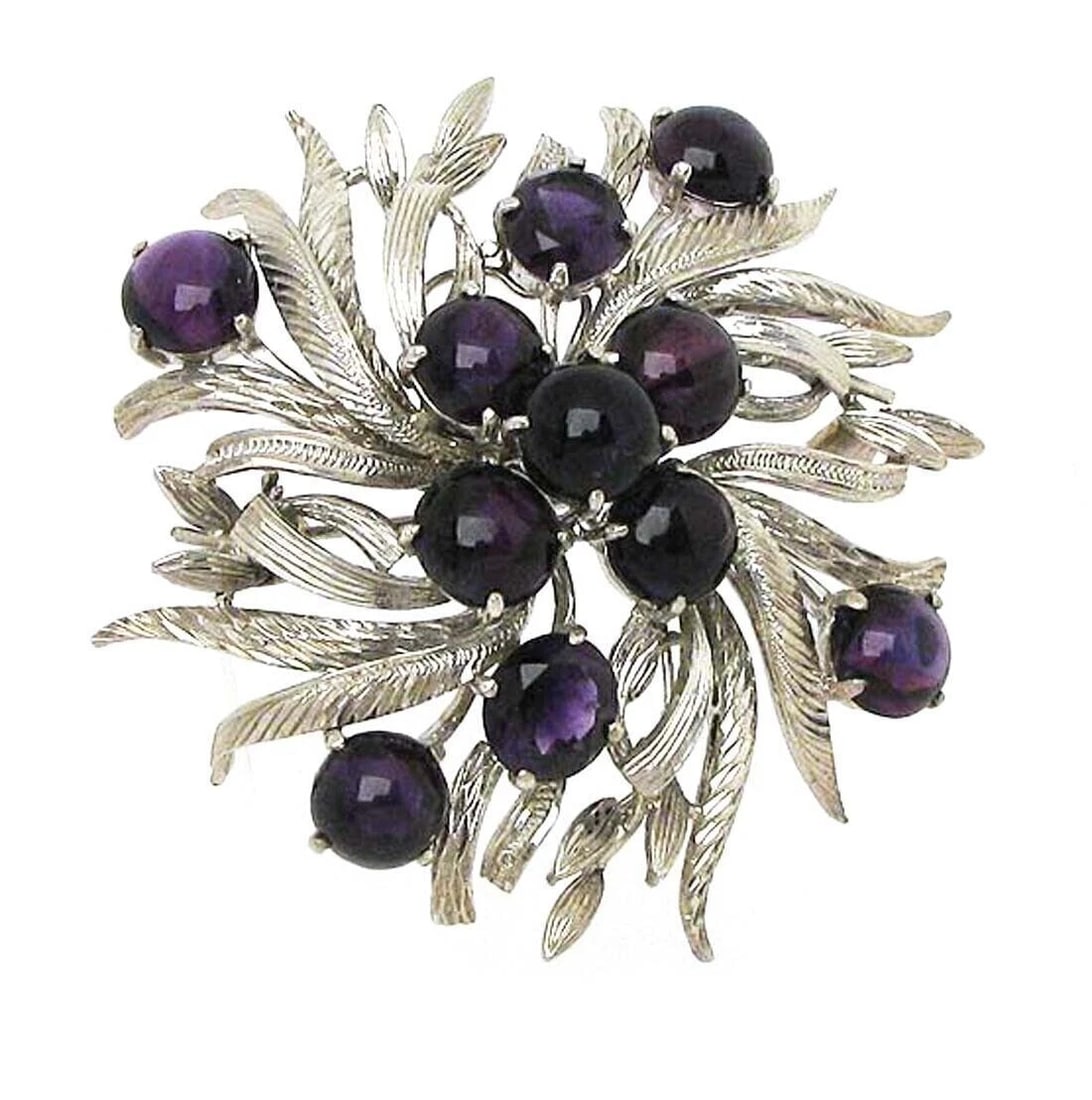 AMETHYST FLORAL 14K WHITE GOLD BROOCH: Amethyst Floral 14k White Gold Brooch Brand: None Type/Style: Brooch Material: 14k White Gold Color: White Size: Measurements: approximately 1.97" long x 1.97" wide x 0.62" Accessories: None <