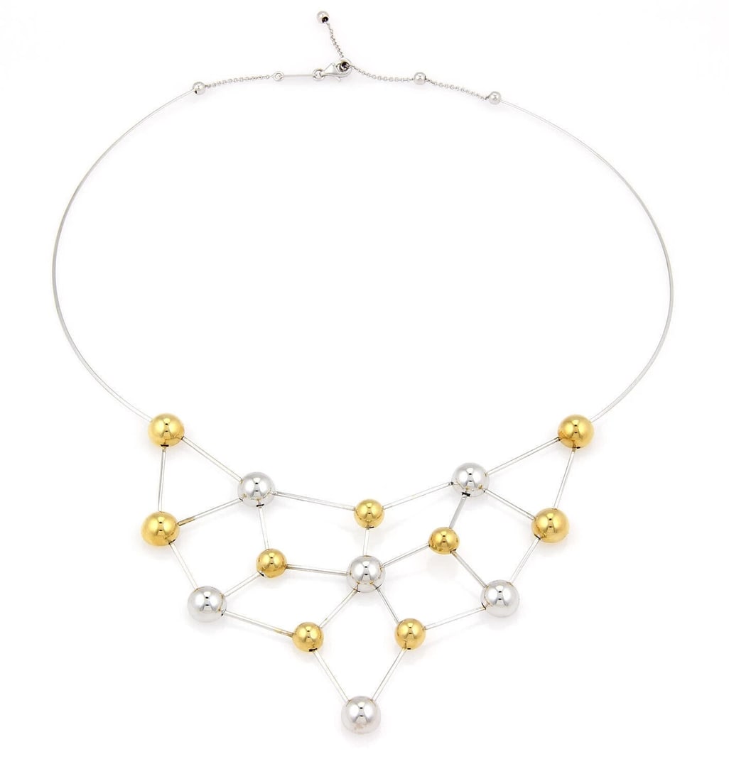 CHIMENTO 18K TWO TONE POLISHED CHOCKER BEAD NECKLACE: Chimento 18k Two Tone Polished Chocker Bead Necklace Brand: CHIMENTO Type/Style: Necklace Material: 18k yellow gold and white gold Color: yellow white gold Size: Measurements: approximately 17" length