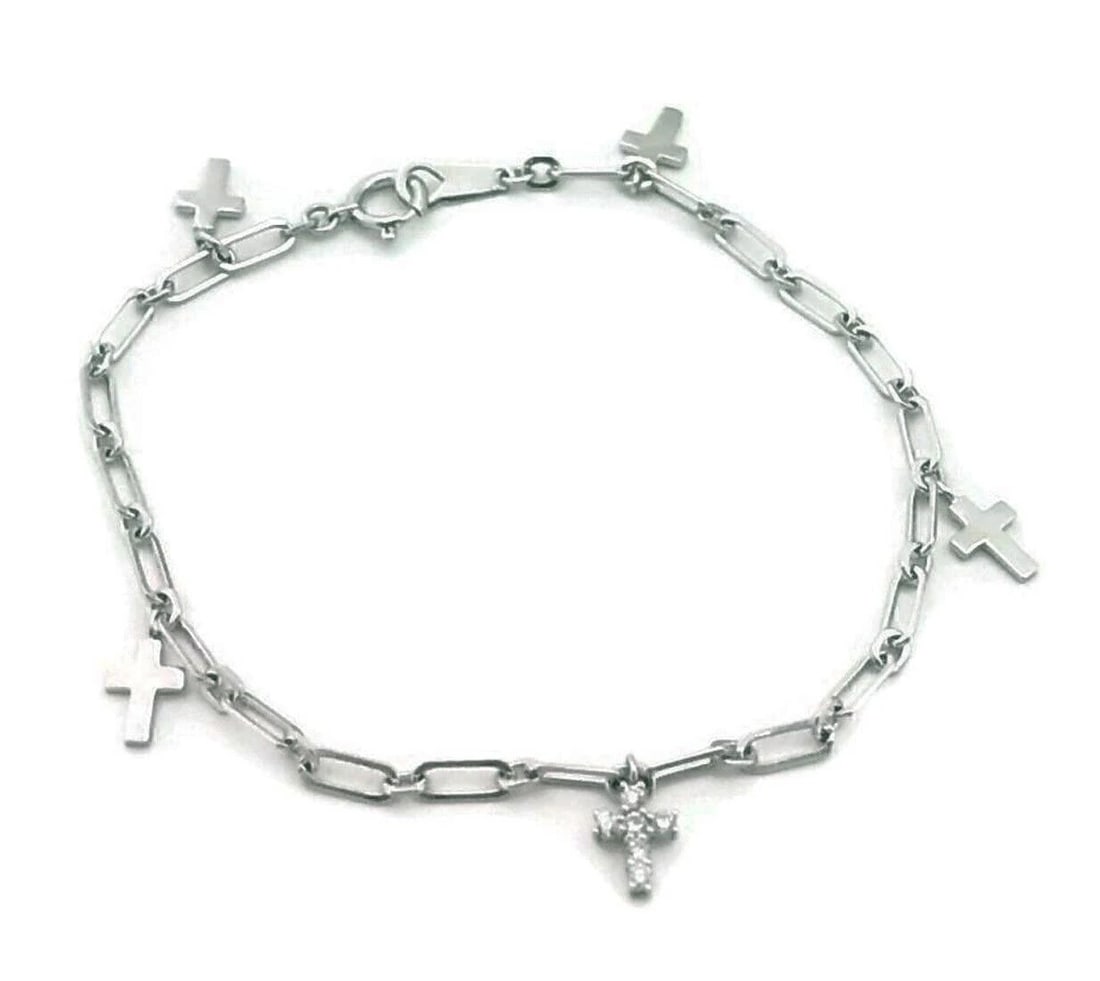 VENDOME 18K WHITE GOLD DIAMOND CROSS CHARMS LINK BRACELET: Vendome 18k White Gold Diamond Cross Charms Link Bracelet Brand: Vendome Type/Style: Bracelet Material: 18k White Gold Color: White Size: Measurement: approximately 6.75" long × 2 mm Charm measuremen