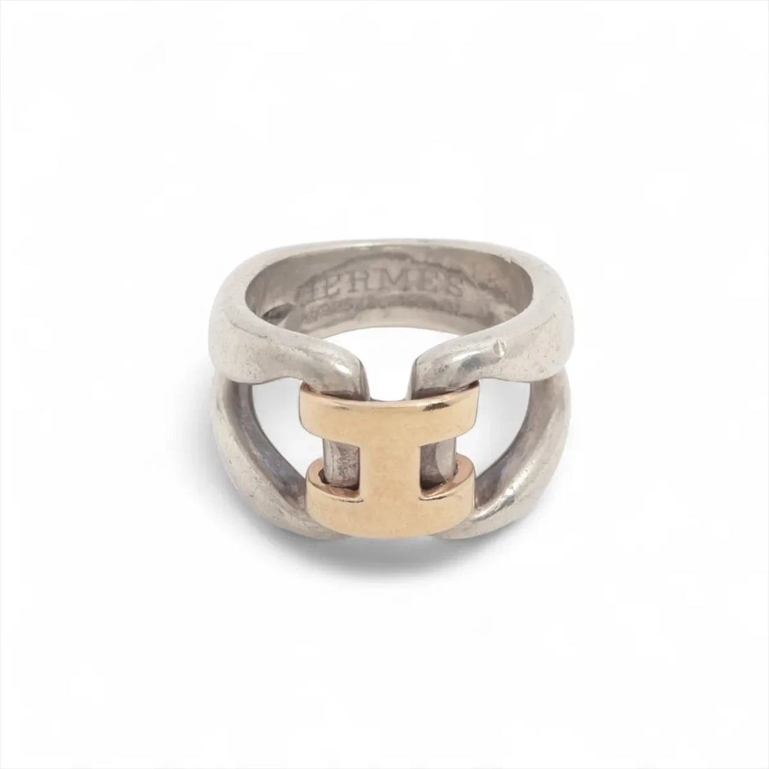 HERMES OLYMPE RING 925×750: Hermes Olympe Ring 925×750 Brand: Hermès Type/Style: Ring Material: 925×750 Color: Silver x gold Size: 5.25 US Accessories: None Accessories Notice: When purchasing pre-owned goods, please refer