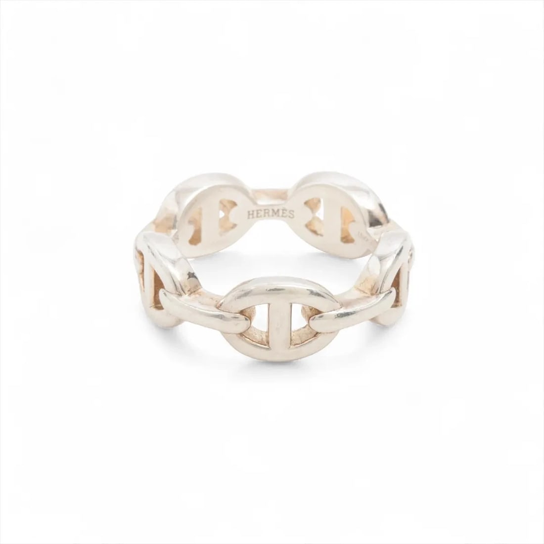 HERMES CHAINE D'ANCRE ENCHAINEE RING: Hermes Chaine d'Ancre Enchainee Ring Brand: Hermès Type/Style: Ring Material: 925 Color: Silver Size: 5.5 - 5.75 US Accessories: None Accessories Notice: When purchasing pre-owned goods, please