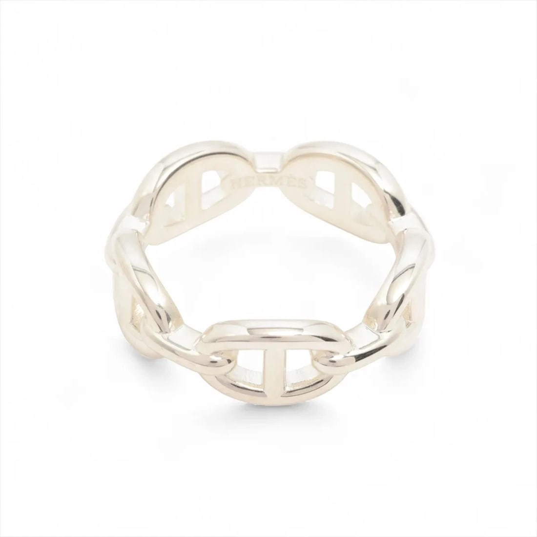 HERMES CHAINE D'ANCRE ENCHAINEE RING: Hermes Chaine d'Ancre Enchainee Ring Brand: Hermès Type/Style: Ring Material: 925 Color: Silver Size: 7.5 US Accessories: None Accessories Notice: When purchasing pre-owned goods, please refer to