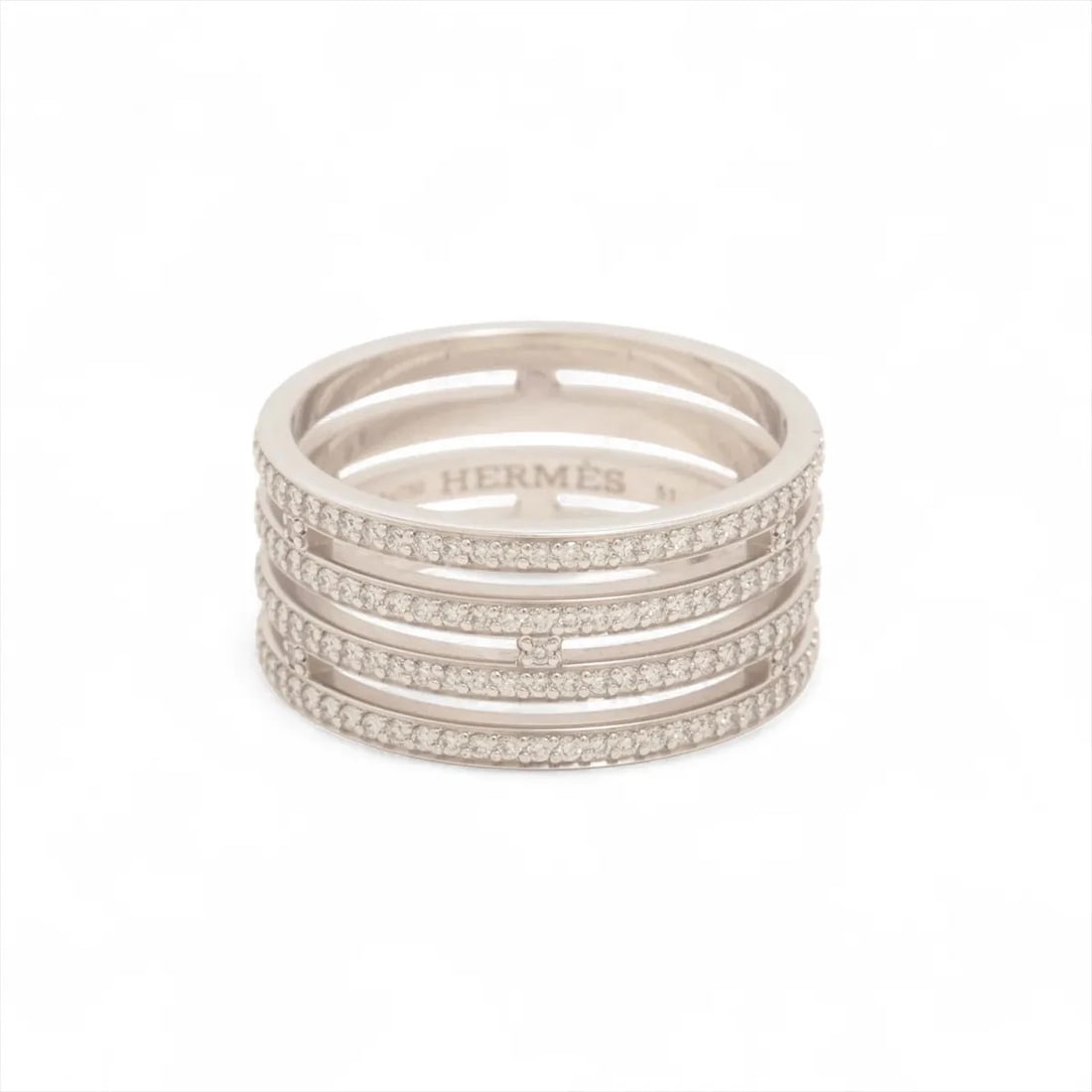 HERMES ARIANNE DIAMOND RING 750(WG): Hermes Arianne diamond Ring 750(WG) Brand: Hermès Type/Style: Ring Material: 750(WG), Main Stone/Creation Natural Color: Not Specified Size: 5.5 - 5.75 US Accessories: None Accessories Notice: When