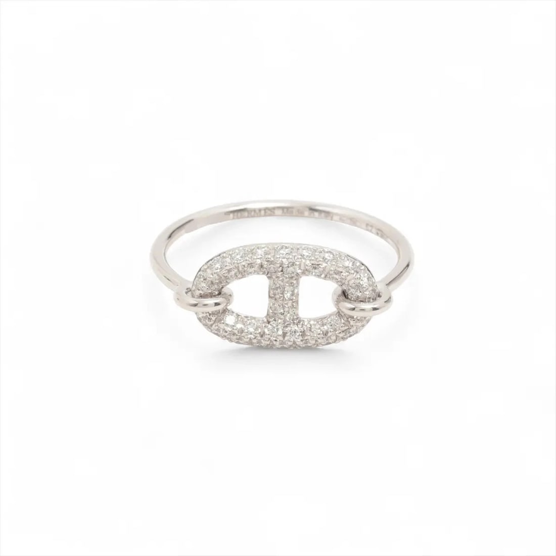 HERMES RONDO PM DIAMOND RING 750(WG): Hermes Rondo PM diamond Ring 750(WG) Brand: Hermès Type/Style: Ring Material: 18k White Gold, Main Stone/Creation Natural Color: Not Specified Size: 6 US Accessories: None Accessories Notice: When