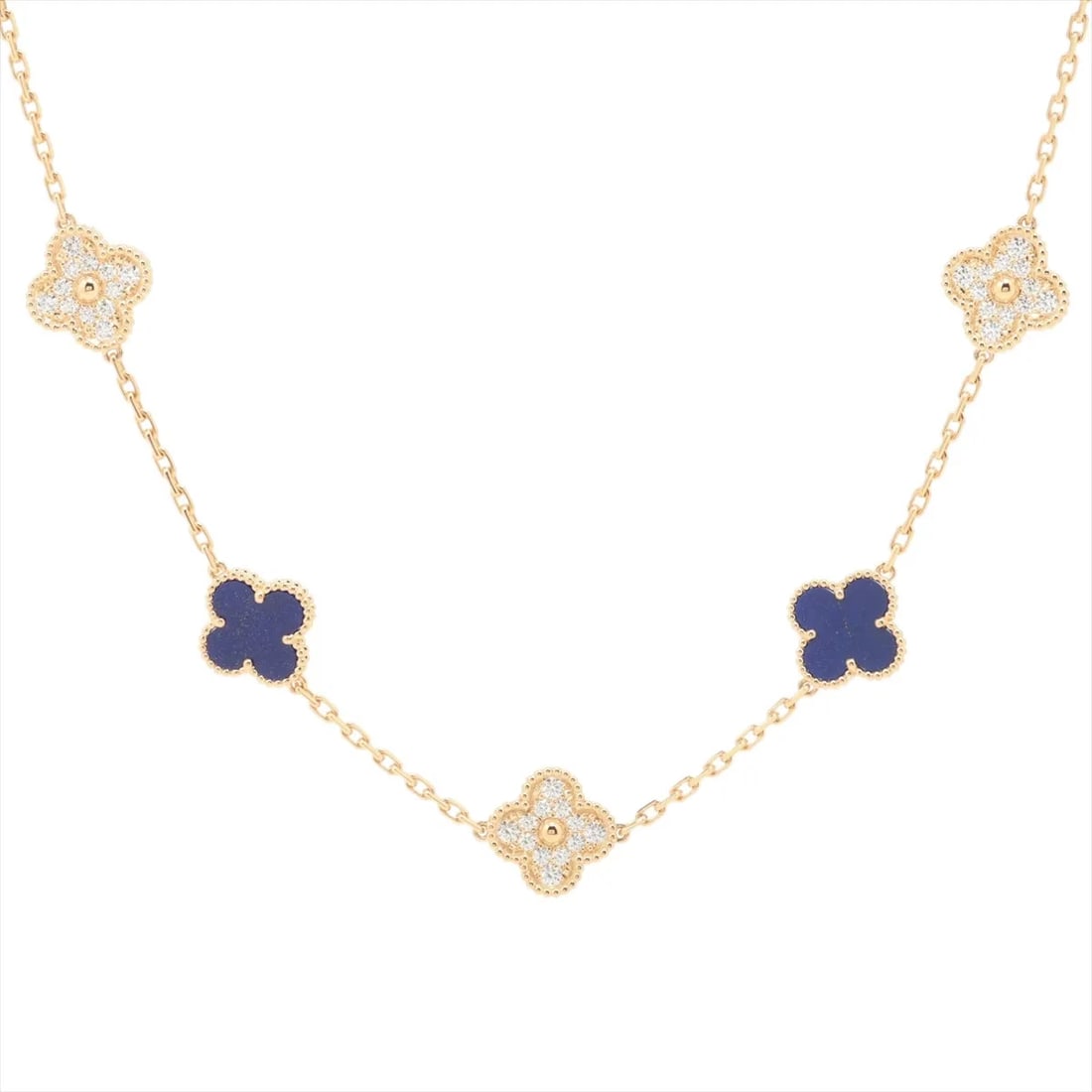 VAN CLEEF & ARPELS ALHAMBRA LAPIS LAZULI DIAMOND NECKLACE: Van Cleef & Arpels Alhambra Lapis lazuli diamond Necklace Brand: Van Cleef & Arpels Type/Style: Necklace Material: 750(YG), Main Stone/Creation Natural Color: Not Specified Size: (CM) Chain