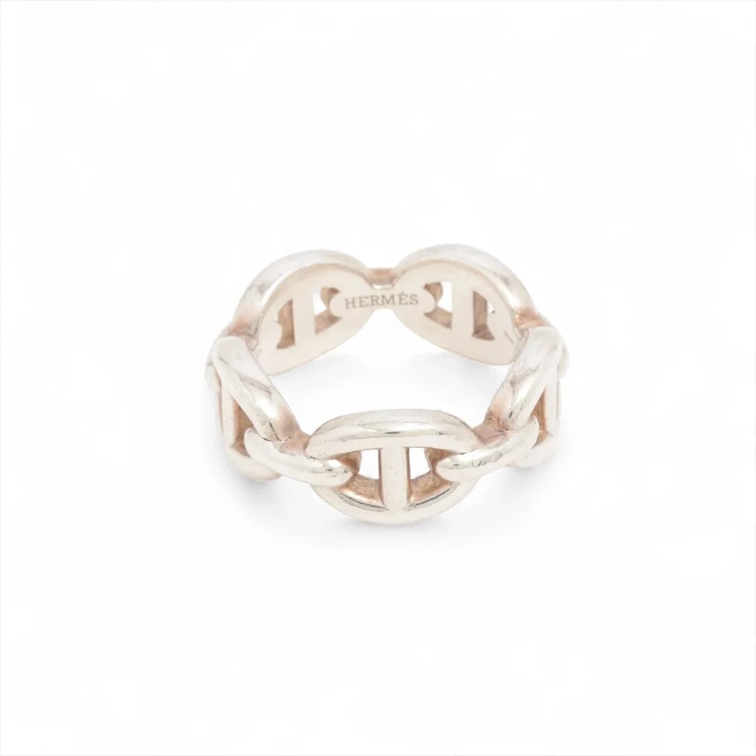 HERMES CHAINE D'ANCRE ENCHAINEE RING: Hermes Chaine d'Ancre Enchainee Ring Brand: Hermès Type/Style: Ring Material: 925 Color: Silver Size: 5.25 US Accessories: None Accessories Notice: When purchasing pre-owned goods, please refer to