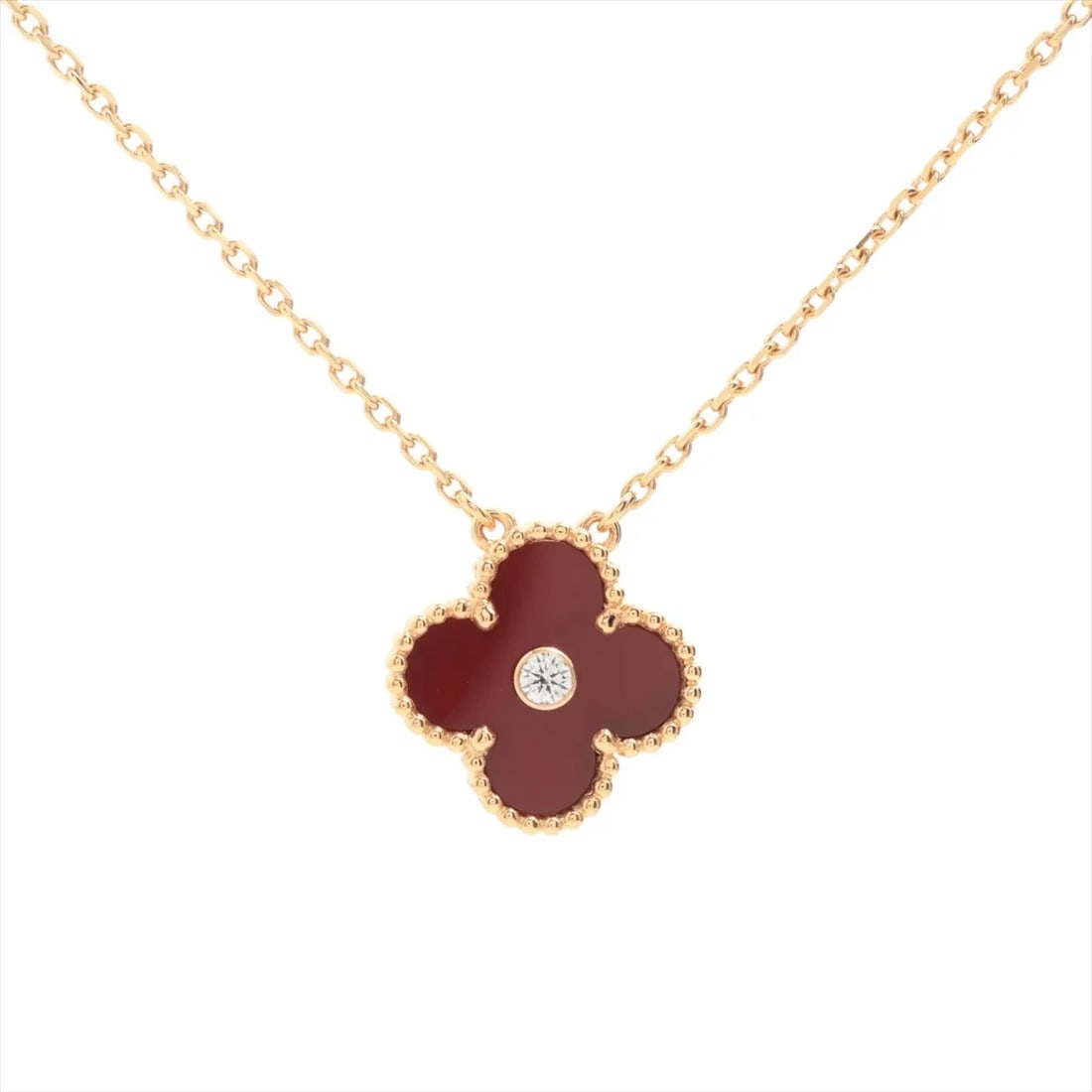 VAN CLEEF & ARPELS ALHAMBRA CARNELIAN DIAMOND NECKLACE: Van Cleef & Arpels Alhambra Carnelian diamond Necklace Brand: Van Cleef & Arpels Type/Style: Necklace Material: 18k Pink Gold, Main Stone/Creation Natural Color: Not Specified Size: (CM) Chain