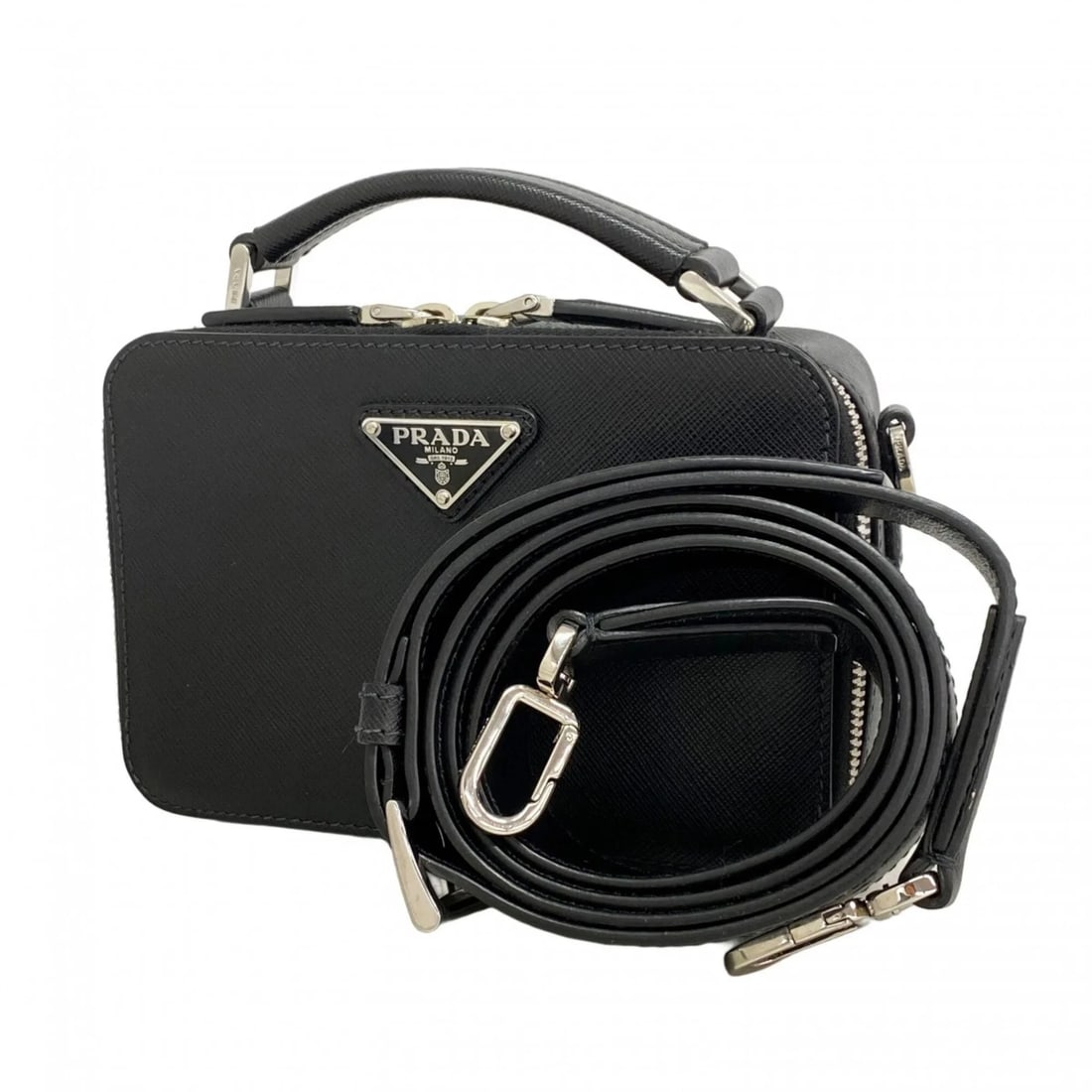 PRADA SAFFIANO LEATHER HANDBAG, BLACK, 2-WAY BAG: Prada Saffiano Leather Handbag, Black, 2-way Bag Brand: Prada Type/Style: Handbag Material: Leather Color: Black Size: (HxWxD) 12cm x 18cm x 6cm / 4.72'' x 7.08'' x 2.36'' Accessories: None
