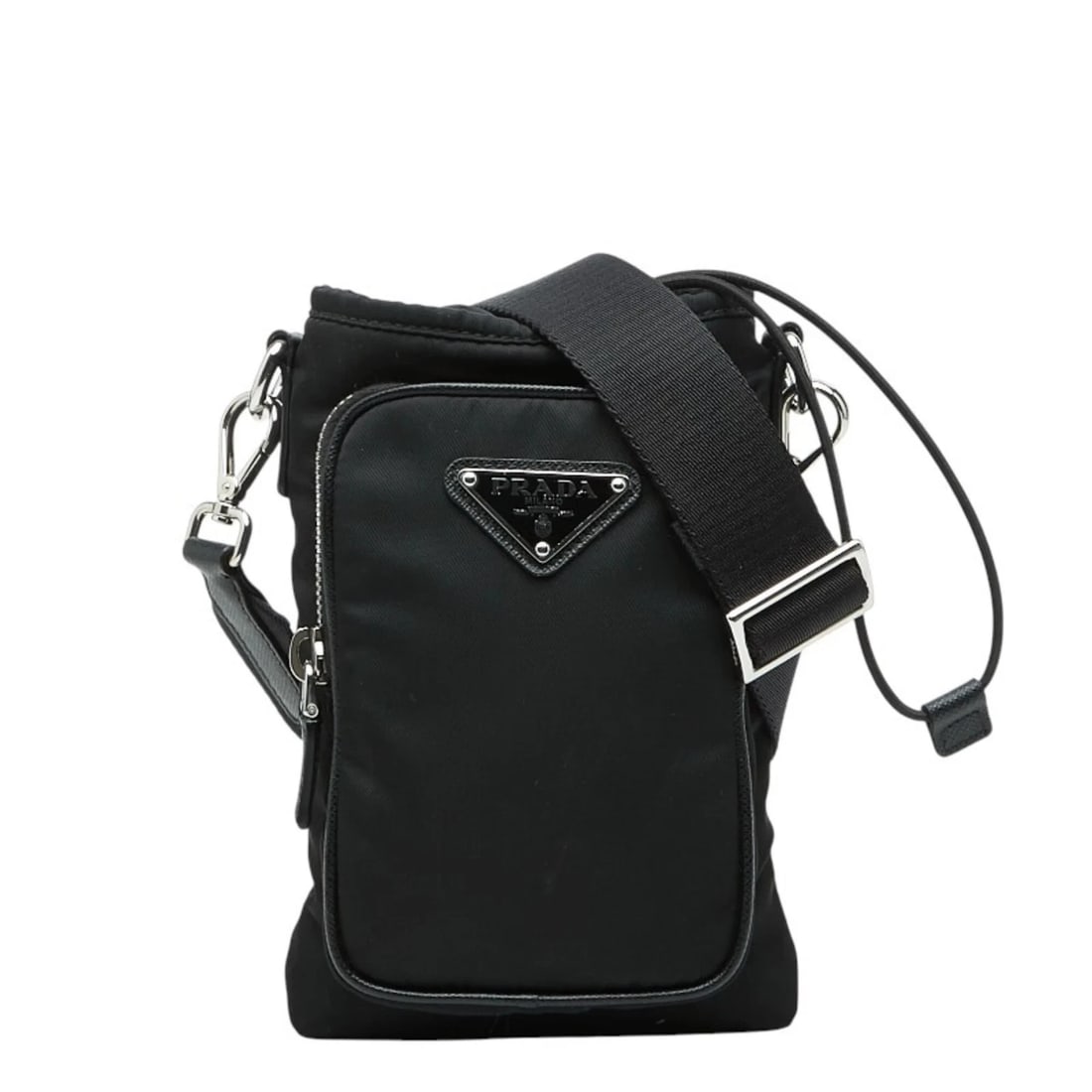 PRADA TRIANGLE LOGO PLATE NYLON CROSSBODY SHOULDER BAG: Prada Triangle Logo Plate Nylon Crossbody Shoulder Bag Brand: Prada Type/Style: Handbag, Pouch, Shoulder bag Material: Nylon Color: Black Size: (HxWxD) 18cm x 11.5cm x 5cm / 7.08'' x 4.52'' x 1.96''