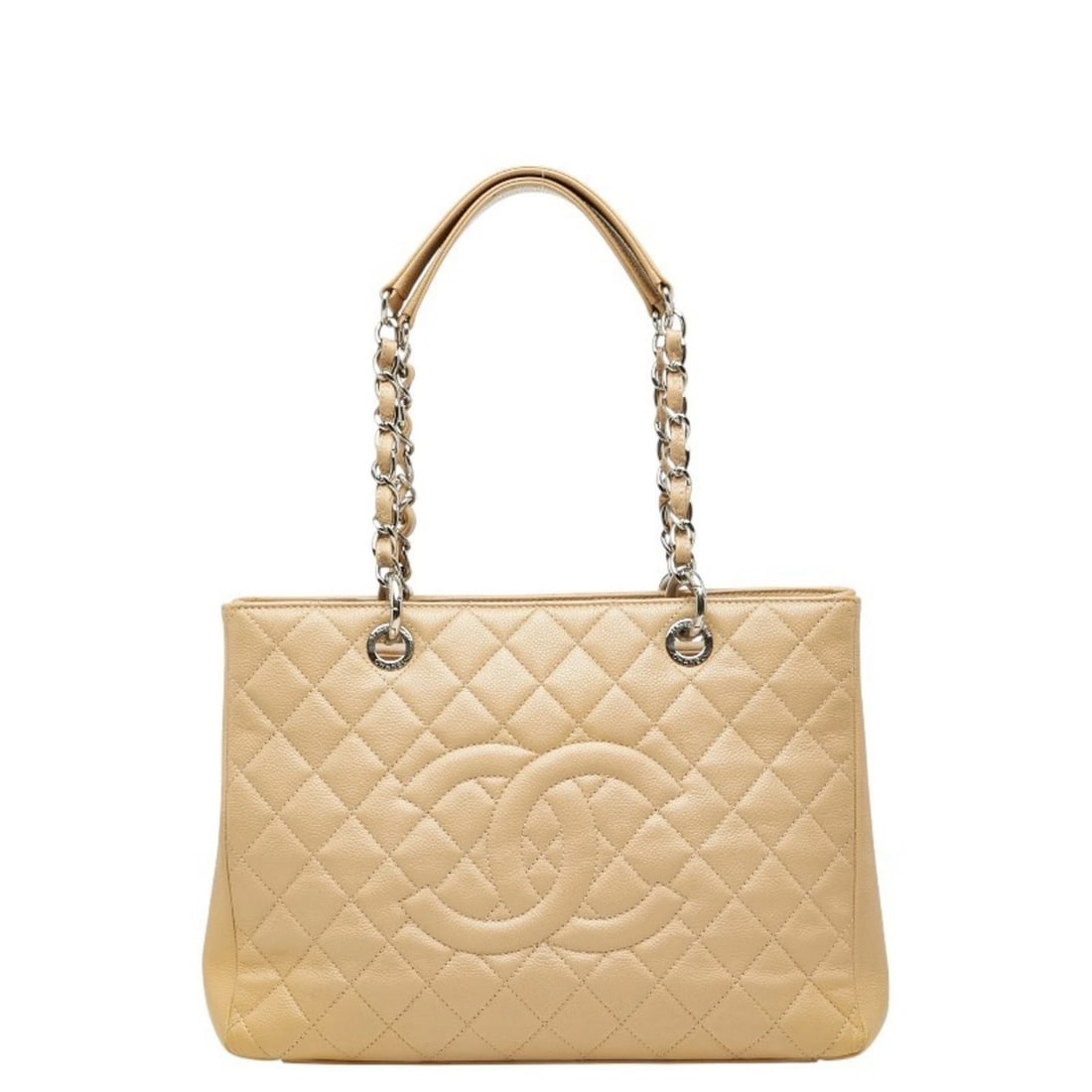 CHANEL COCO MARK MATELASSE GST TOTE CHAIN SHOULDER BAG: CHANEL Coco Mark Matelasse GST Tote Chain Shoulder Bag Brand: Chanel Type/Style: Shoulder bag, Tote bag Material: Grained Calfskin Color: Beige Size: (HxWxD) 24cm x 33.5cm x 14cm / 9.44'' x 13.18'' x 