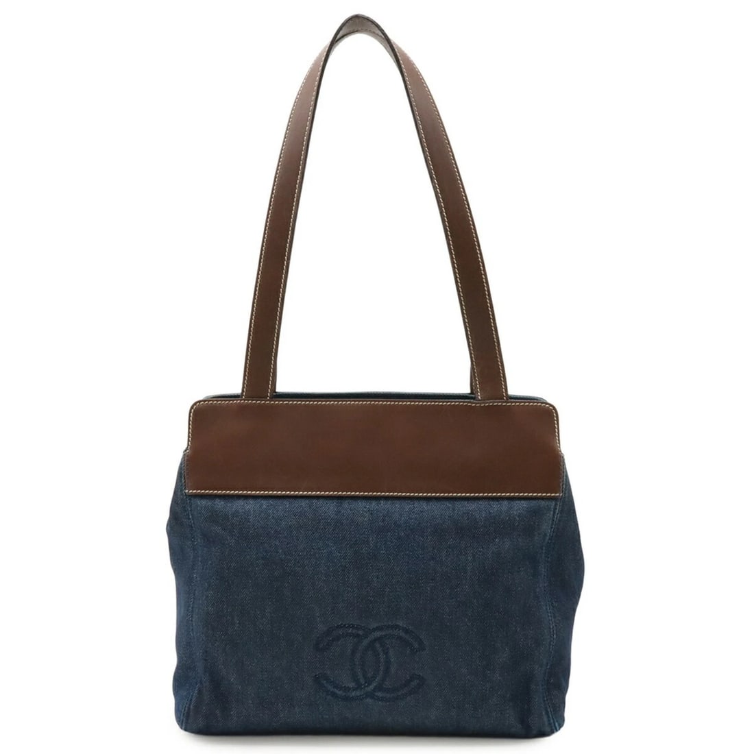 CHANEL COCO MARK TOTE BAG SHOULDER: CHANEL Coco Mark Tote Bag Shoulder Brand: Chanel Type/Style: Shoulder bag, Tote bag Material: Denim , Leather Color: Blue, Brown, Dark brown Size: (HxWxD) 27cm x 29.5cm x 11.5cm / 10.62'' x 11.61'' x 