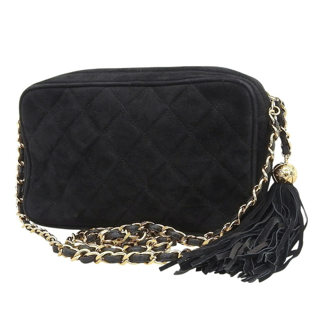 CHANEL COCO MARK CHAIN SHOULDER BAG: CHANEL Coco Mark Chain Shoulder Bag Brand: Chanel Type/Style: Shoulder bag Material: Suede Color: Black Size: (HxWxD) 12.5cm x 20cm x 5cm / 4.92'' x 7.87'' x 1.96'' Accessories: None Acces