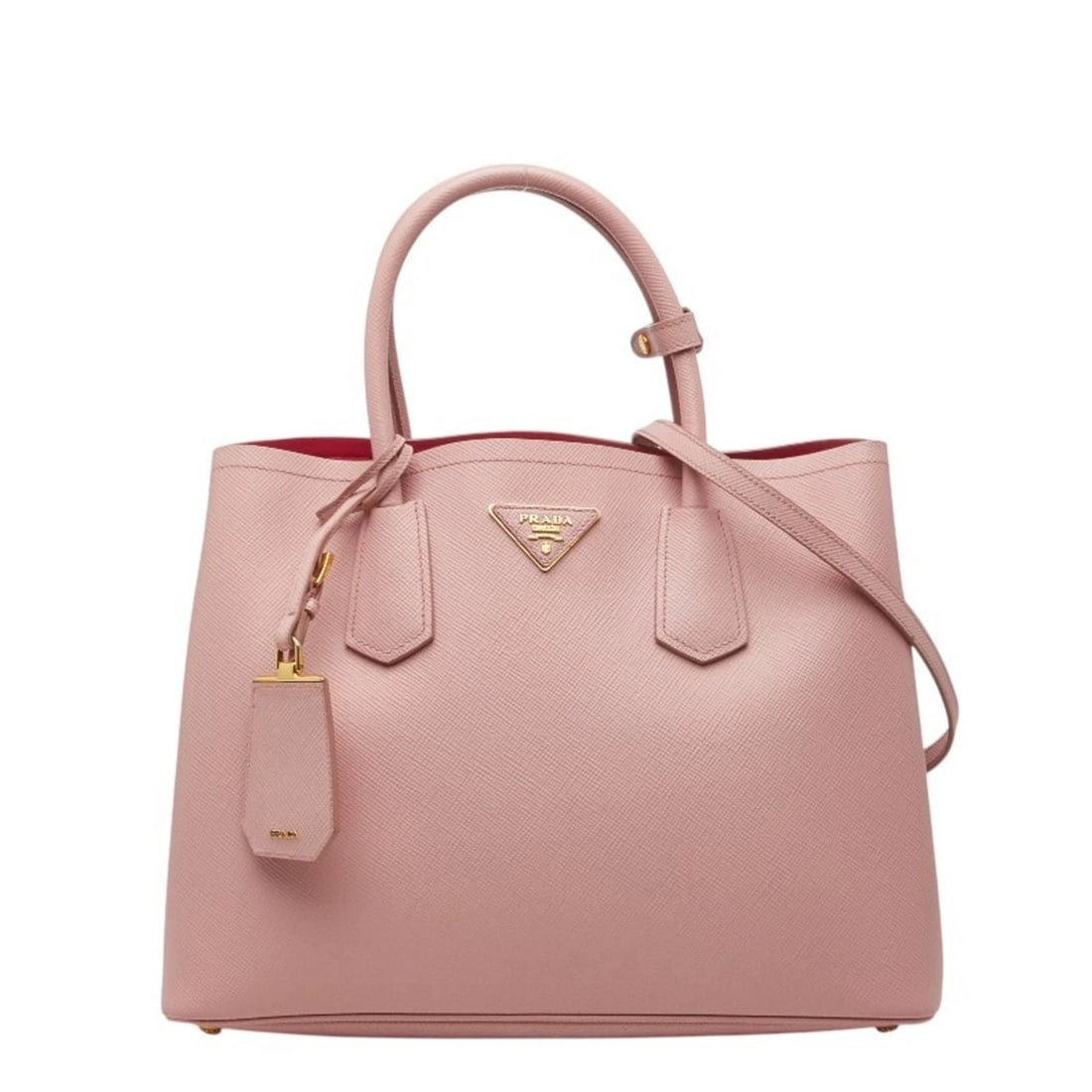 PRADA DOUBLE MEDIUM HANDBAG/SHOULDER BAG: Prada Double Medium Handbag/Shoulder Bag Brand: Prada Type/Style: Handbag, Shoulder bag Material: Leather Color: Pink Size: (HxWxD) 26cm x 33cm x 14cm / 10.23'' x 12.99'' x 5.51'' Accessories: Non