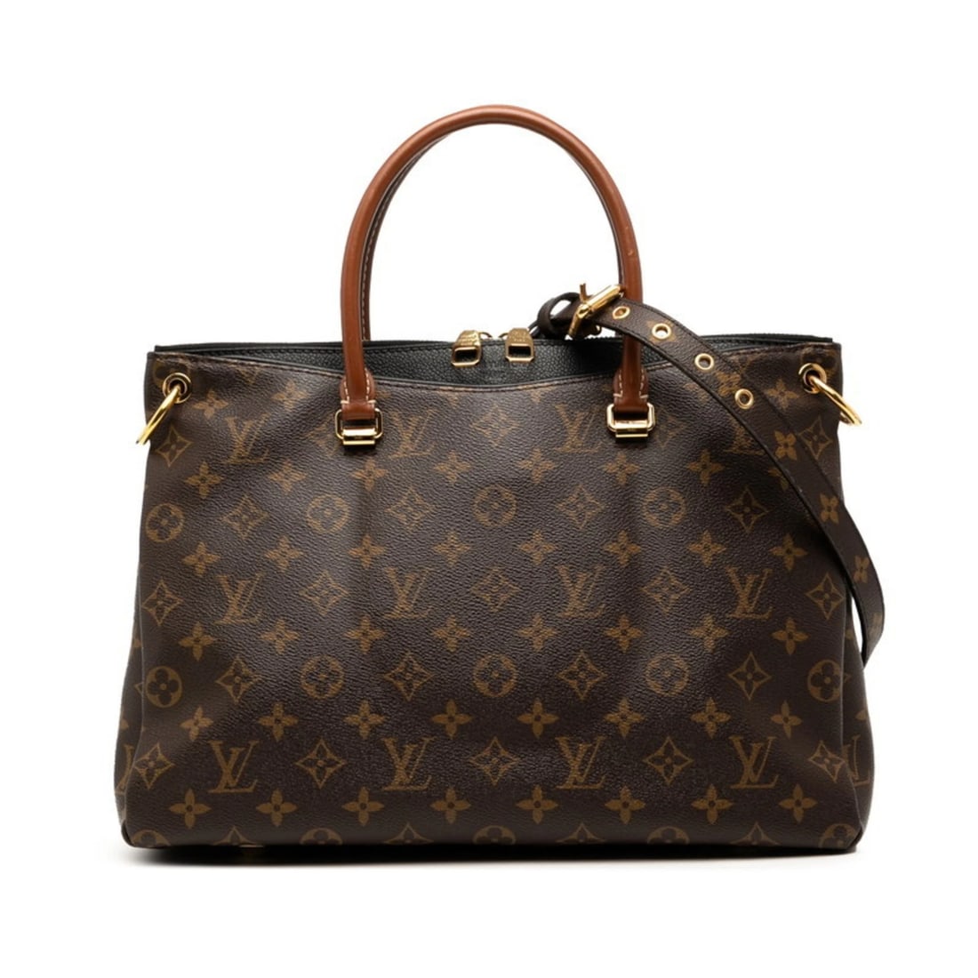 LOUIS VUITTON MONOGRAM PALLAS HANDBAG/SHOULDER BAG: Louis Vuitton Monogram Pallas Handbag/Shoulder Bag Brand: Louis Vuitton Type/Style: Handbag, Shoulder bag Material: PVC , Leather Color: Brown, Noir Size: (HxWxD) 25cm x 34cm x 12.5cm / 9.84'' x