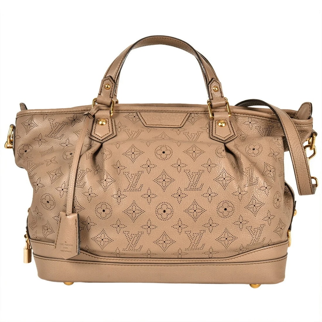LOUIS VUITTON STELLA PM TOTE BAG MONOGRAM MAHINA: Louis Vuitton Stella PM Tote Bag Monogram Mahina Brand: Louis Vuitton Type/Style: Tote bag Material: Monogram , Mahina leather Color: Beige, Beige poodle Size: (HxWxD) 26cm x 32cm x 15cm / 10.23'' x 1