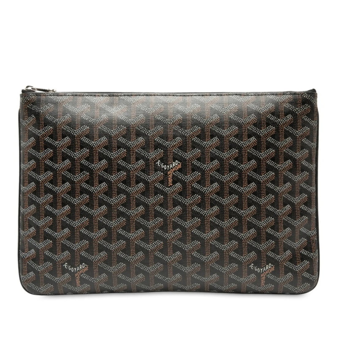 GOYARD SENNA MM CLUTCH BAG BROWN WHITE: Goyard Senna MM Clutch Bag Brown White Brand: Goyard Type/Style: Clutch bag Material: PVC Color: Brown, White Size: (HxWxD) 20cm x 30cm x 8.00mm / 7.87'' x 11.81'' x 0.31'' Accessories: None <