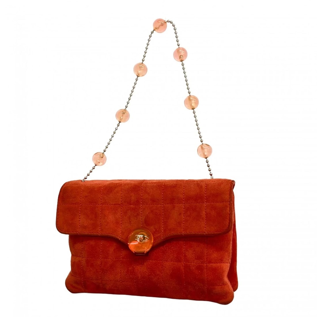 CHANEL HANDBAG, CHOCOLATE BAR DESIGN, SUEDE, ORANGE: Chanel handbag, chocolate bar design, suede, orange Brand: Chanel Type/Style: Handbag Material: Suede Color: Orange Size: (HxWxD) 13cm x 21cm x 3.5cm / 5.11'' x 8.26'' x 1.37'' Accessories: None <