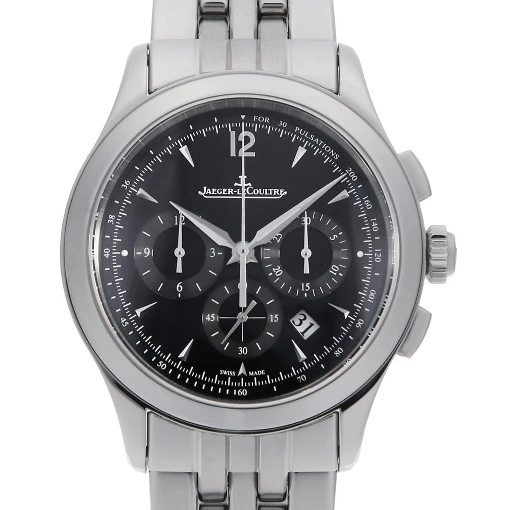 JAEGERLECOULTRE MASTER CHRONOGRAPH WATCH: JaegerLeCoultre Master chronograph Watch Brand: JaegerLeCoultre Type: Wrist watch Material: Band Material Stainless Steel, Case Material Stainless Steel Color: Dial Color Black Size: Case:W40mm Circum