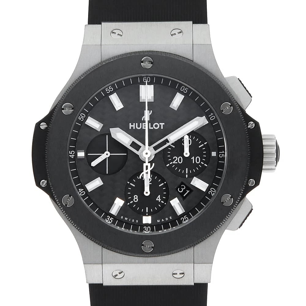 HUBLOT BIG BANG STEEL CERAMIC WATCH: HUBLOT Big Bang Steel Ceramic Watch Brand: HUBLOT Type: Wrist watch Material: Band Material rubber, Case Material Stainless Steel Color: Dial Color Black Size: Case:W44mm Accessories: None
