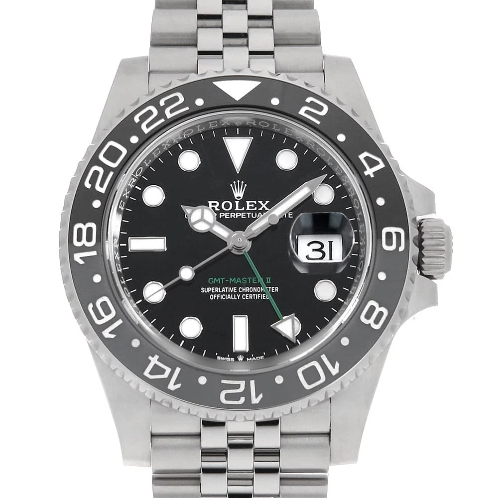 ROLEX GMT MASTER BLACK ROW JUBILEE BRACELET WATCH: ROLEX GMT Master black row jubilee bracelet Watch Brand: ROLEX Type: Wrist watch Material: Band Material Stainless Steel, Case Material Stainless Steel Color: Dial Color Black Size: Case:W40mm Circumf