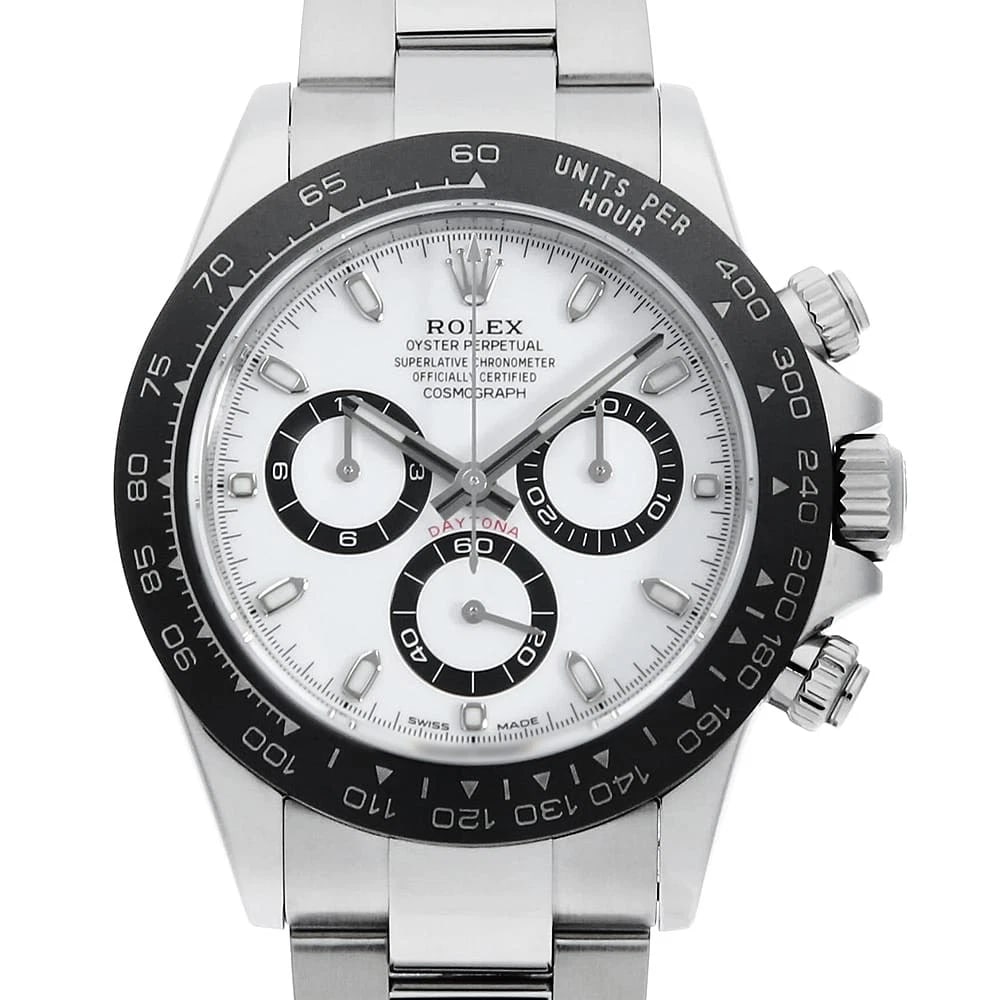 ROLEX COSMOGRAPH DAYTONA WHITE WATCH: ROLEX Cosmograph Daytona white Watch Brand: ROLEX Type: Wrist watch Material: Band Material Stainless Steel, Case Material Stainless Steel Color: Dial Color White Size: Case:W40mm Circumference of