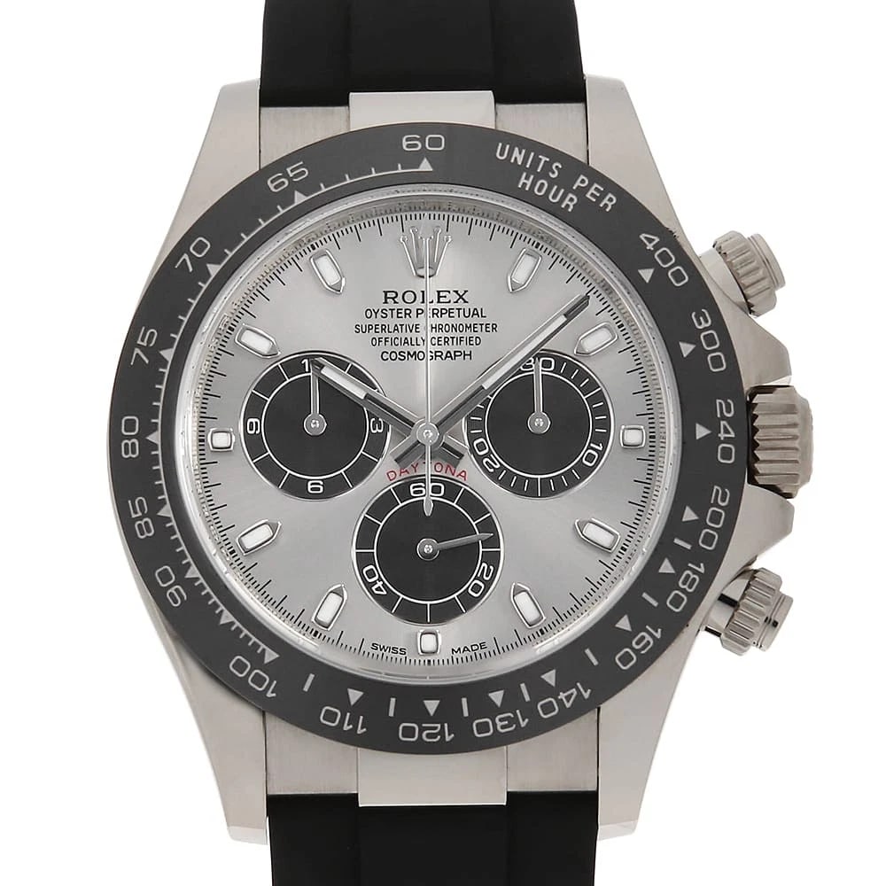 ROLEX COSMOGRAPH DAYTONA STEEL X BLACK WATCH: ROLEX Cosmograph Daytona Steel x black Watch Brand: ROLEX Type: Wrist watch Material: Band Material rubber, Case Material White Gold Color: Dial Color Steel and Black Size: Case:W40mm Circumference