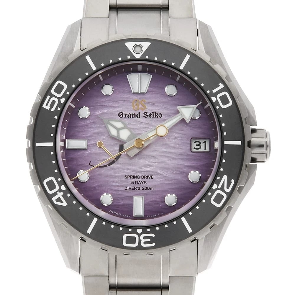 GRAND SEIKO COLLECTION SPRING DRIVE WATCH: Grand Seiko Collection Spring Drive Watch Brand: Grand Seiko Type: Wrist watch Material: Band Material Bright Titanium, Case Material Bright Titanium Color: Dial color Purple Size: Case:W43.8mm