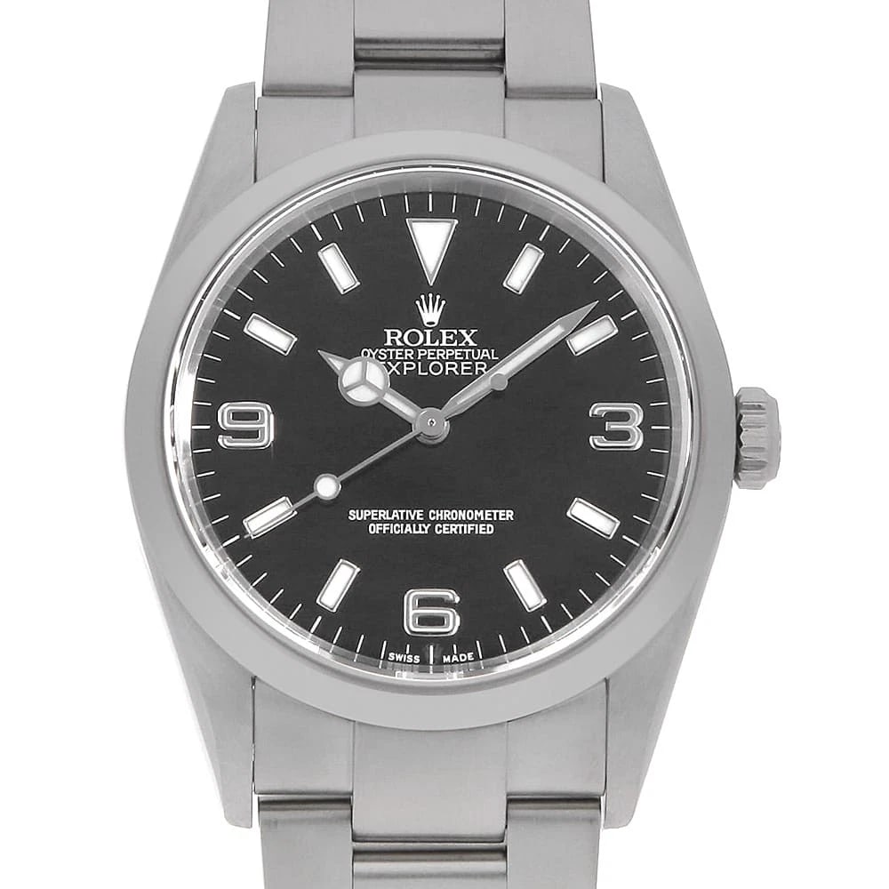 ROLEX EXPLORER BLACK WATCH: ROLEX Explorer black Watch Brand: ROLEX Type: Wrist watch Material: Band Material Stainless Steel, Case Material Stainless Steel Color: Dial color Black Size: Case:W36mm Circumference of Wrist:17.5cm