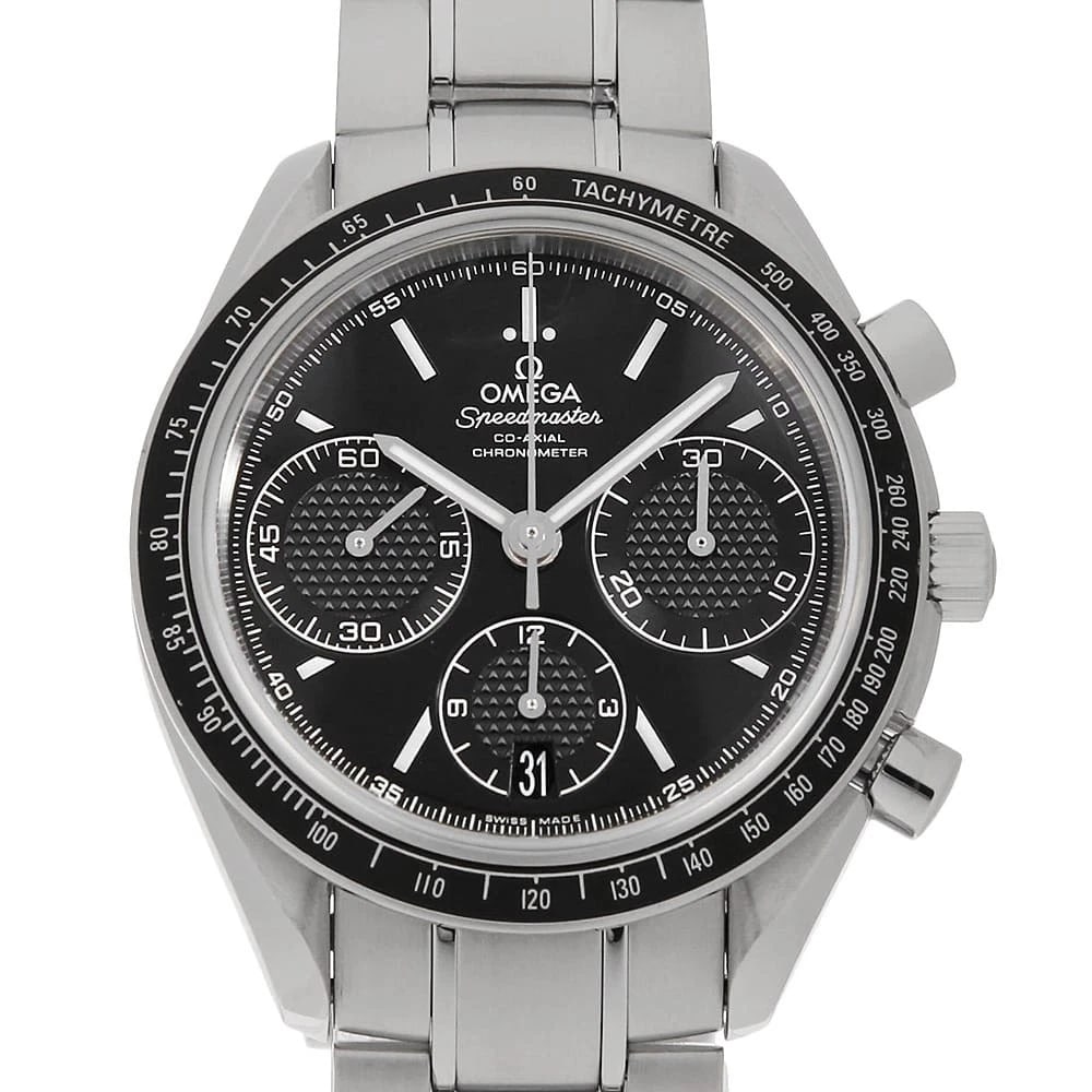OMEGA SPEED ??MASTER RACING WATCH: OMEGA Speed ??master racing Watch Brand: OMEGA Type: Wrist watch Material: Band Material Stainless Steel, Case Material Stainless Steel Color: Dial color Black Size: Case:W40mm Circumference of