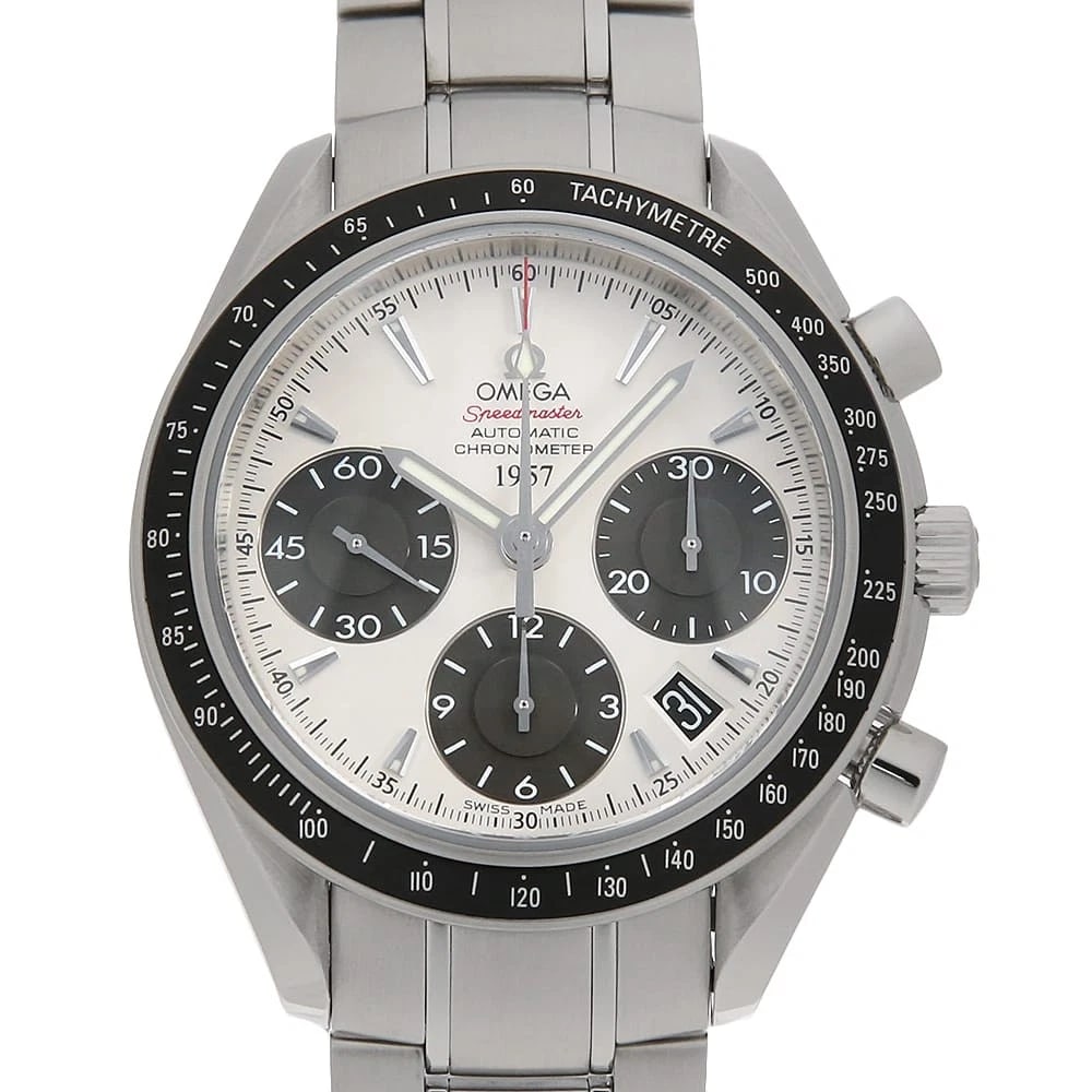 OMEGA SPEEDMASTER DATE WATCH: OMEGA Speedmaster Date Watch Brand: OMEGA Type: Wrist watch Material: Band Material Stainless Steel, Case Material Stainless Steel Color: Dial color Silver Size: Case:W40mm Circumference of Wrist:20cm