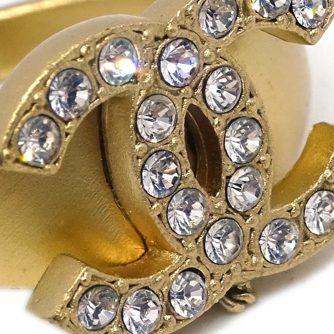 CHANEL RHINESTONE BANGLE CHAIN RING GOLD - 3