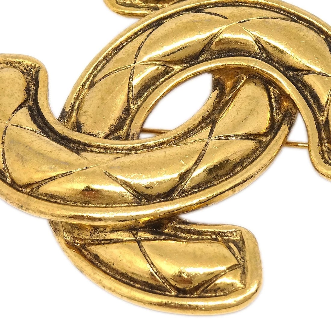 CHANEL QUILTED BROOCH PIN LARGE GOLD - 2
