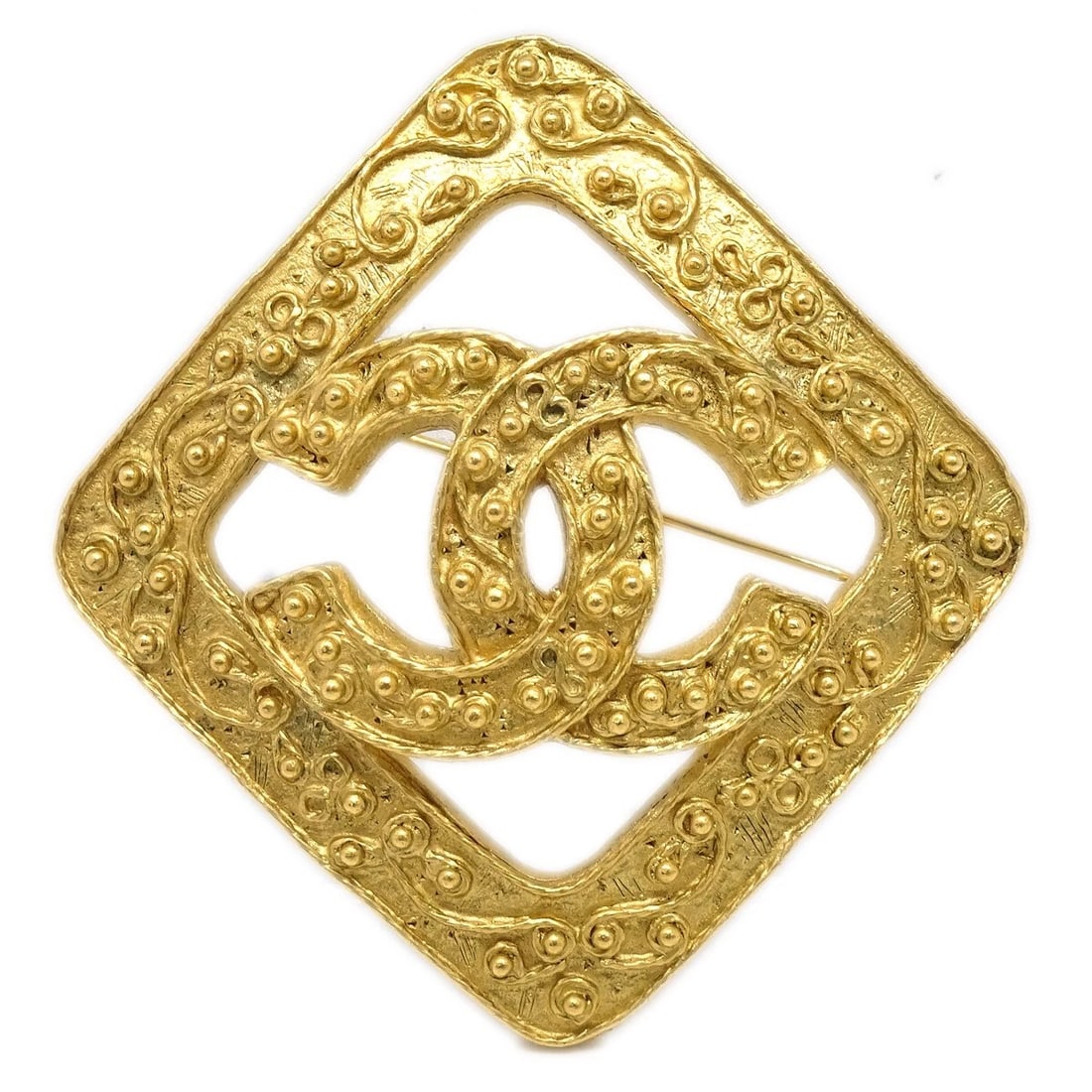 CHANEL RHOMBUS BROOCH PIN GOLD: Chanel Rhombus Brooch Pin Gold Brand: CHANEL Type/Style: Brooch Material: Gold-plated Color: GOLD Size: W 6.5 x H 6.5 cm Accessories: None Accessories Notice: When purchasing pre-owned goods, please