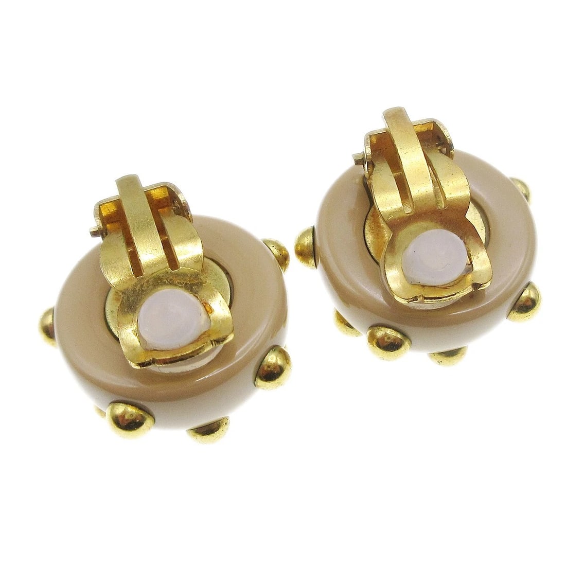 CHANEL STUDS BUTTON EARRINGS BEIGE GOLD - 2