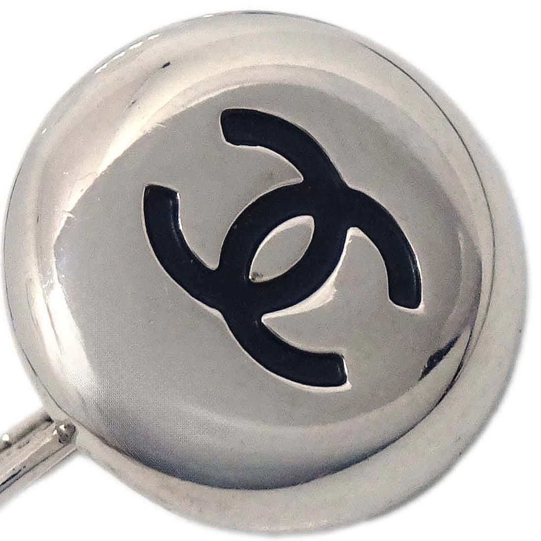 CHANEL BUTTON PIERCED EARRINGS SILVER - 2